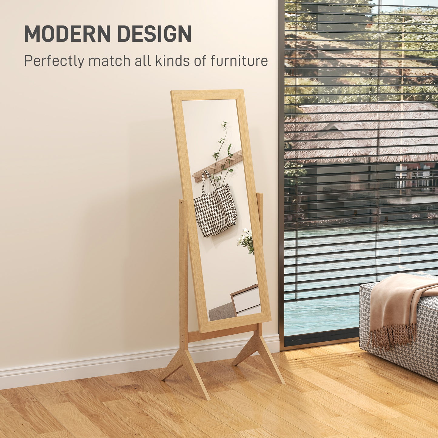 HOMCOM Adjustable Angle Dressing Full Length Mirror, Oak