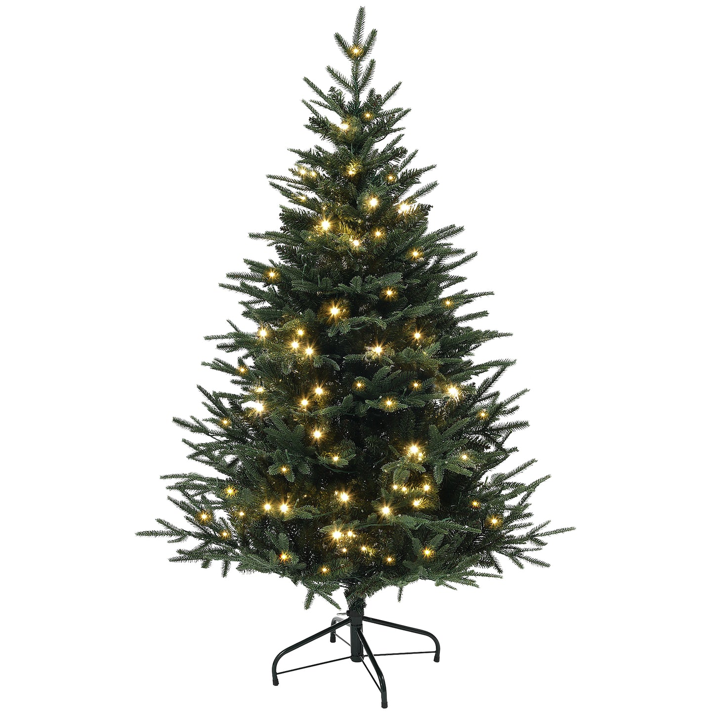 HOMCOM 5ft Prelit Artificial Christmas Tree with 542 Tips, Warm White LED Lights, Steel Base, Hinged Xmas Tree, Auto Open