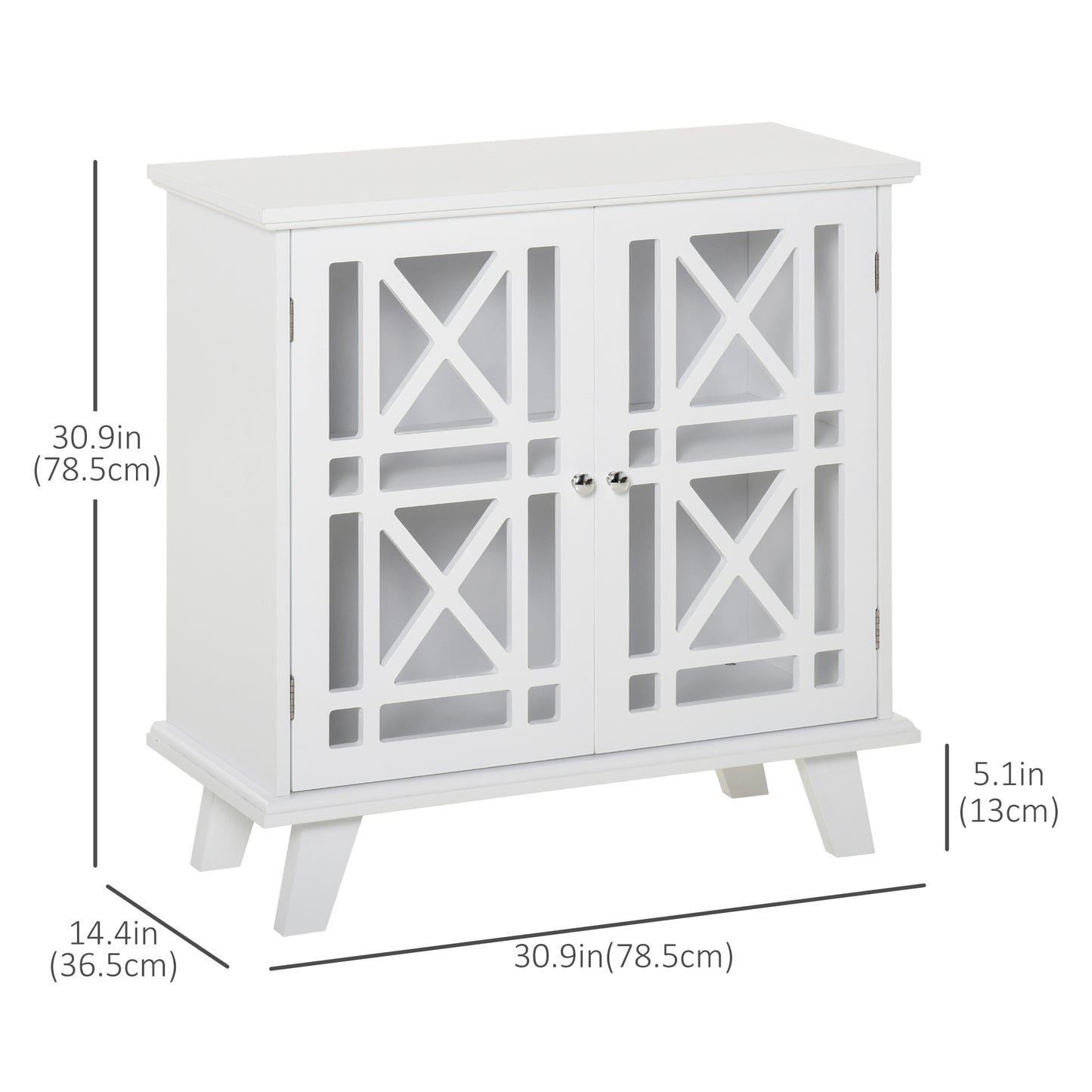 HOMCOM Storage Cabinet with Fretwork Doors and Shelf, Modern Freestanding Sideboard, Buffet, White