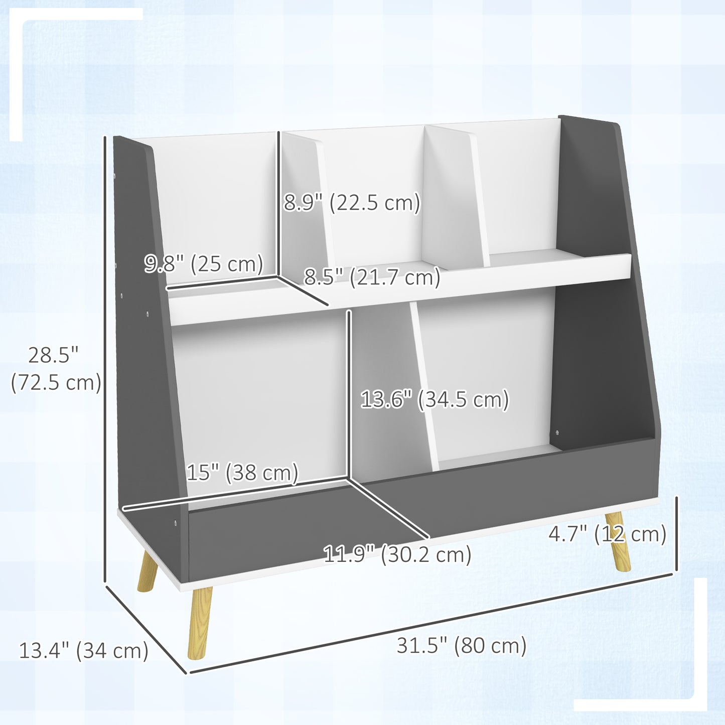Qaba 2 Tier Kids Toy Storage Organizer with 5 Compartments, Anti-tip Device, for Nursery, Playroom, Grey