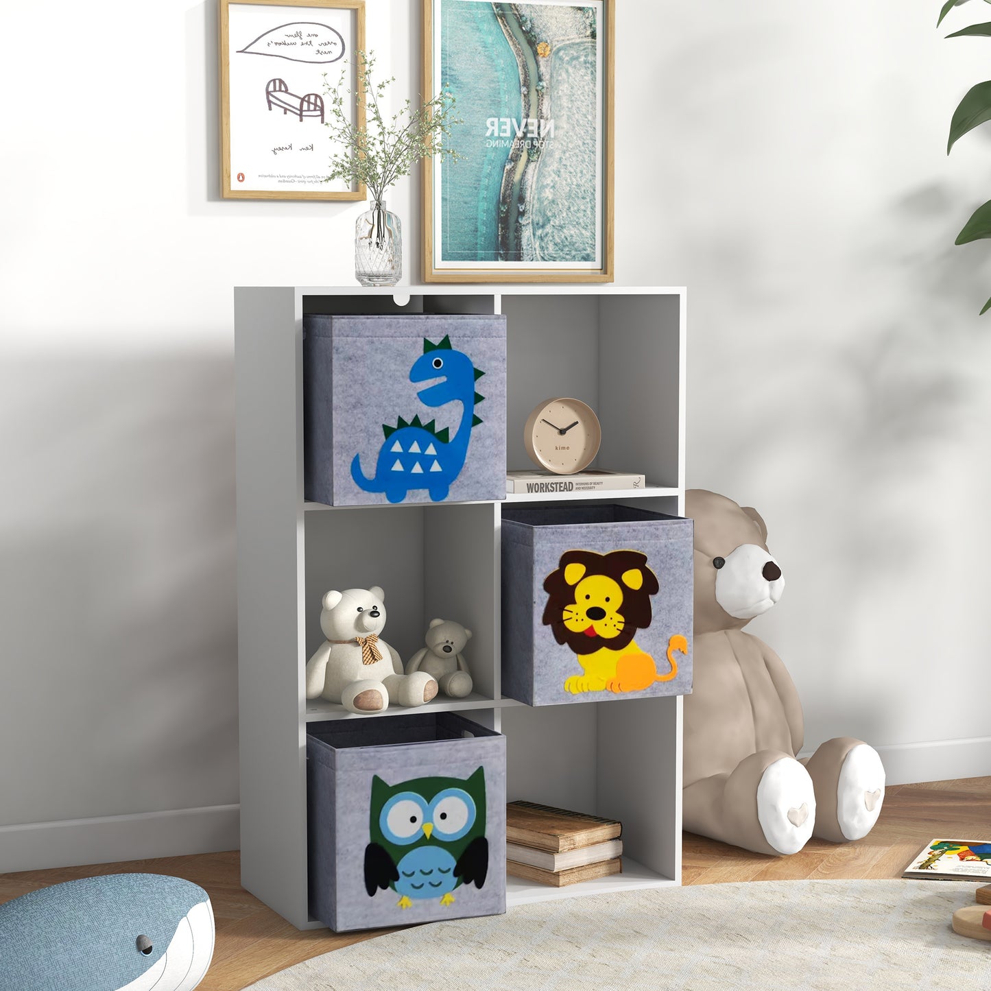 Qaba Toy Storage Organizer with 3 Nonwoven-Fabric Drawers for Children's Room, Playroom, Hallway, White