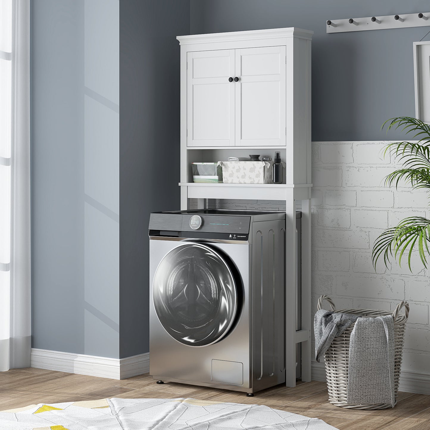 HOMCOM 3-Tier Over Toilet Storage Unit Washing Machine Cabinet Dryer Cabinet with Adjustable Shelf for Bathroom, Laundry