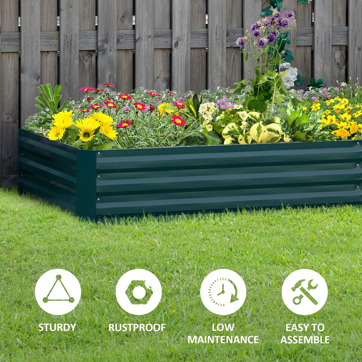 Outsunny 95" x 36" x 12" Galvanized Raised Garden Bed, Metal Elevated Planter Box for Growing Flowers, Herbs, Succulents, Green