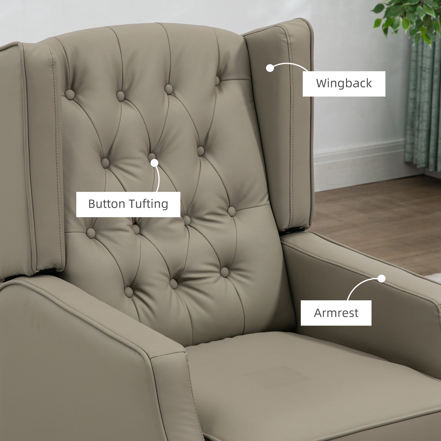 HOMCOM Faux Leather Armchair, Modern Accent Chair with Thick Padding for Living Room, Bedroom, Home Office, Khaki