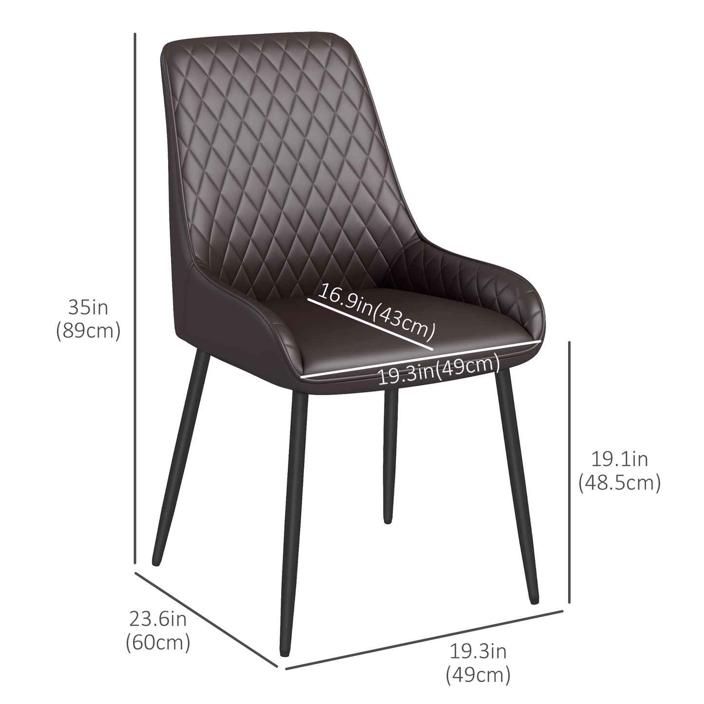 HOMCOM Upholstered Kitchen Chairs, Modern Dining Chairs Set of 2 with Diamond Tufting and Steel Legs for Dining Room, Black