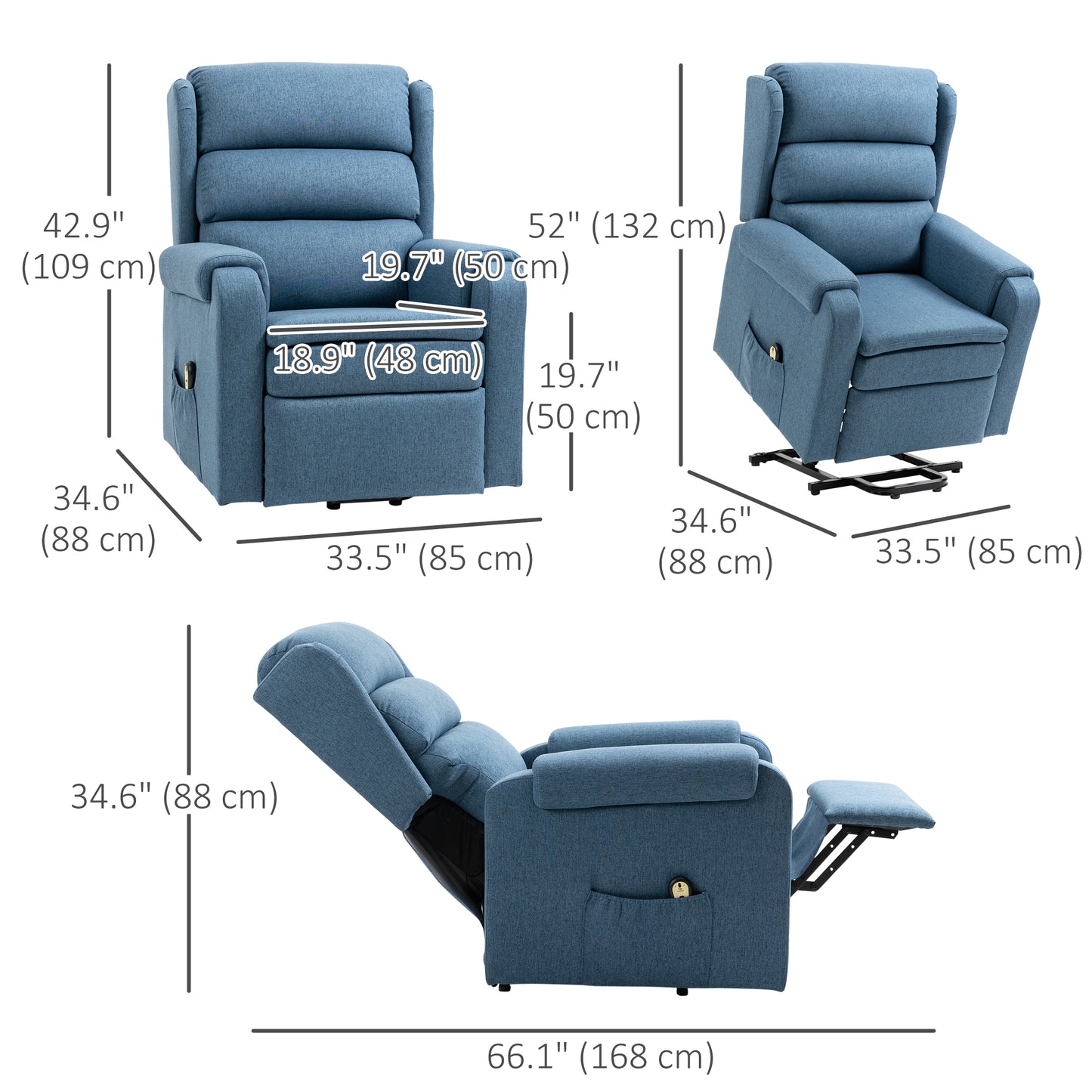 HOMCOM Lift Chair for Elderly, Power Chair Recliner with Footrest, Remote Control, Side Pockets for Living Room, Grey