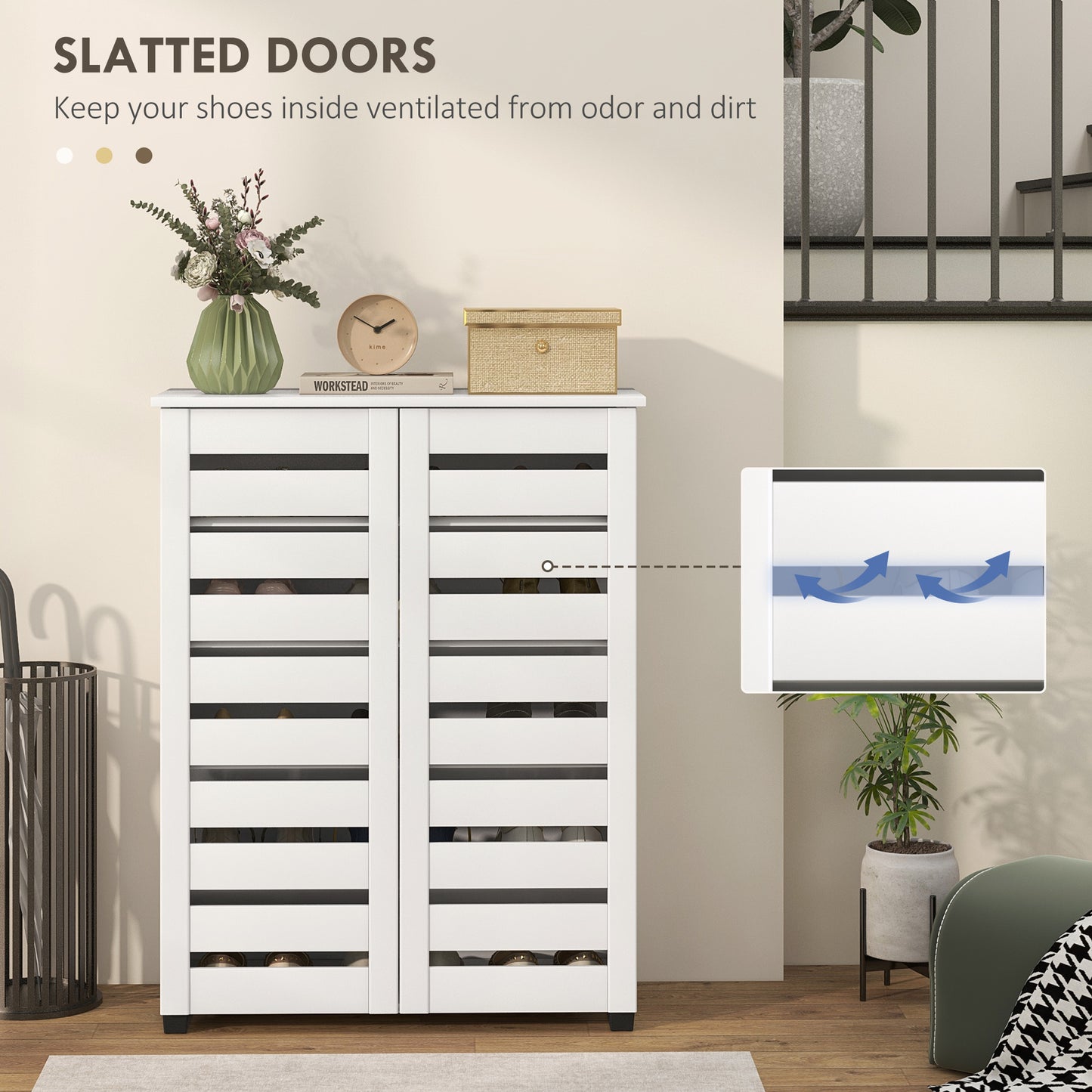 HOMCOM Shoe Storage Cabinet, Shoe Cabinet with 2 Slatted Doors for 15 Pairs of Shoes, Black