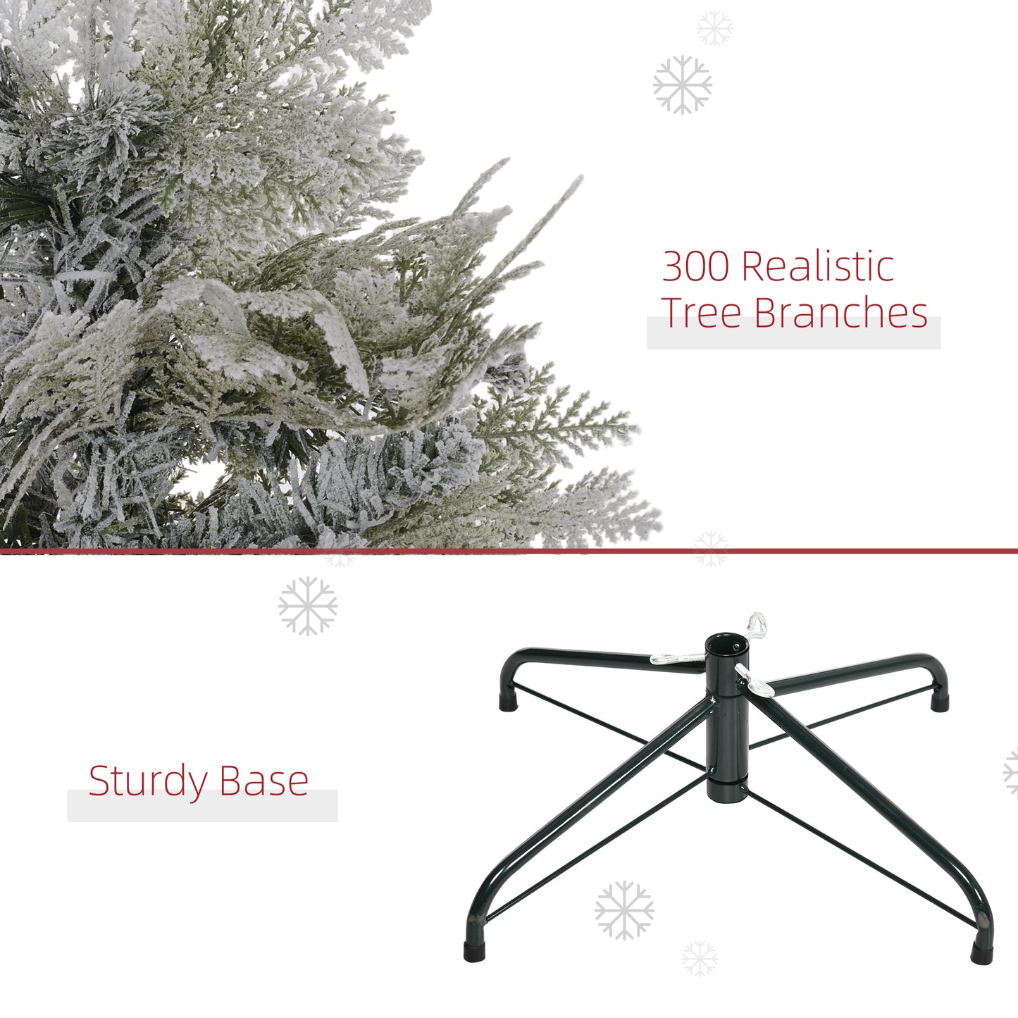 HOMCOM 7.5 Feet Pencil Snow Flocked Artificial Christmas Tree with 880 Realistic Cypress Branches, Auto Open, Green