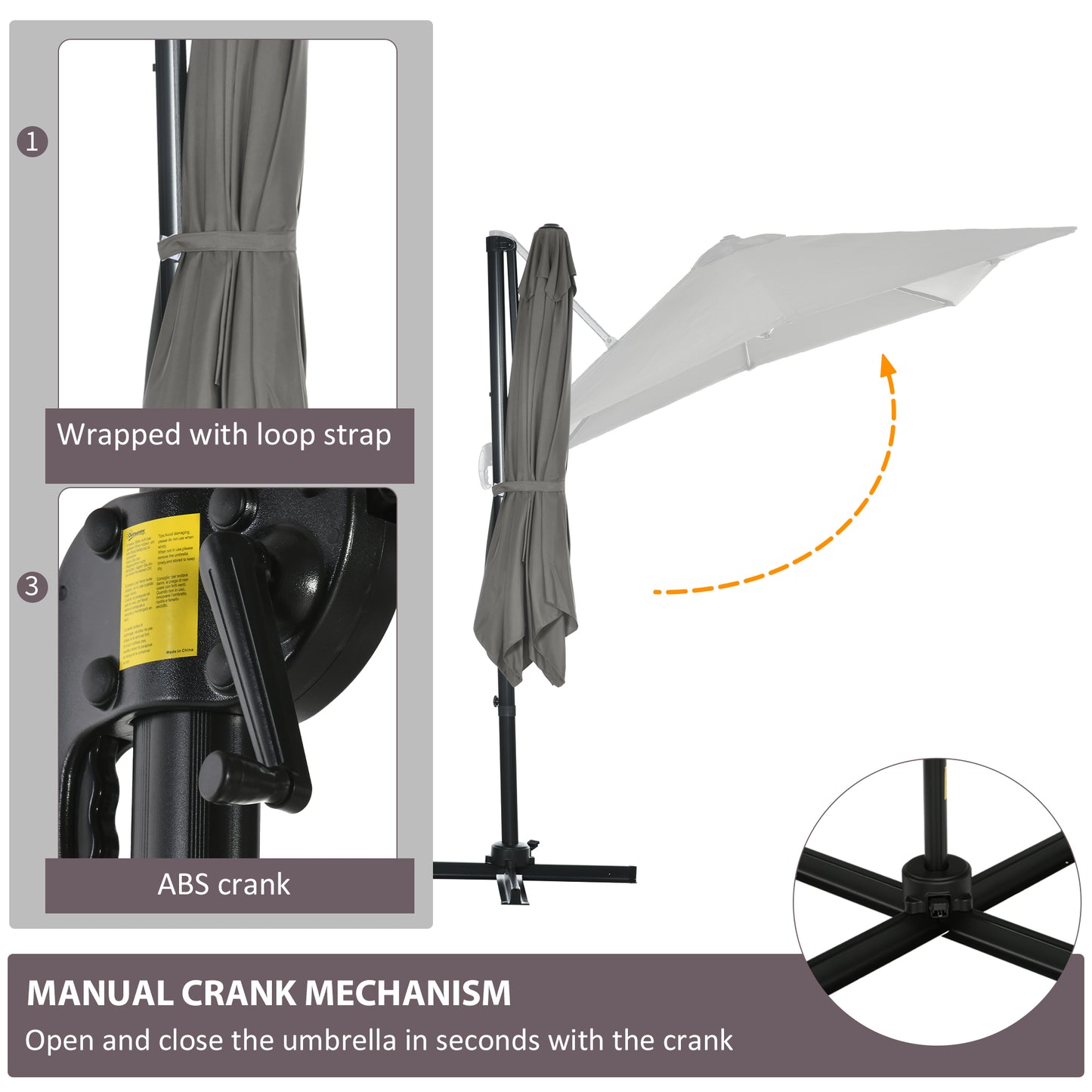 Outsunny 8' x 8' Square Patio Hanging Offset Umbrella with 360° Rotation, Aluminum Outdoor Cantilever Parasol with Crank & Tilt, Sun Canopy Shelter with Cross Base, Dark Blue