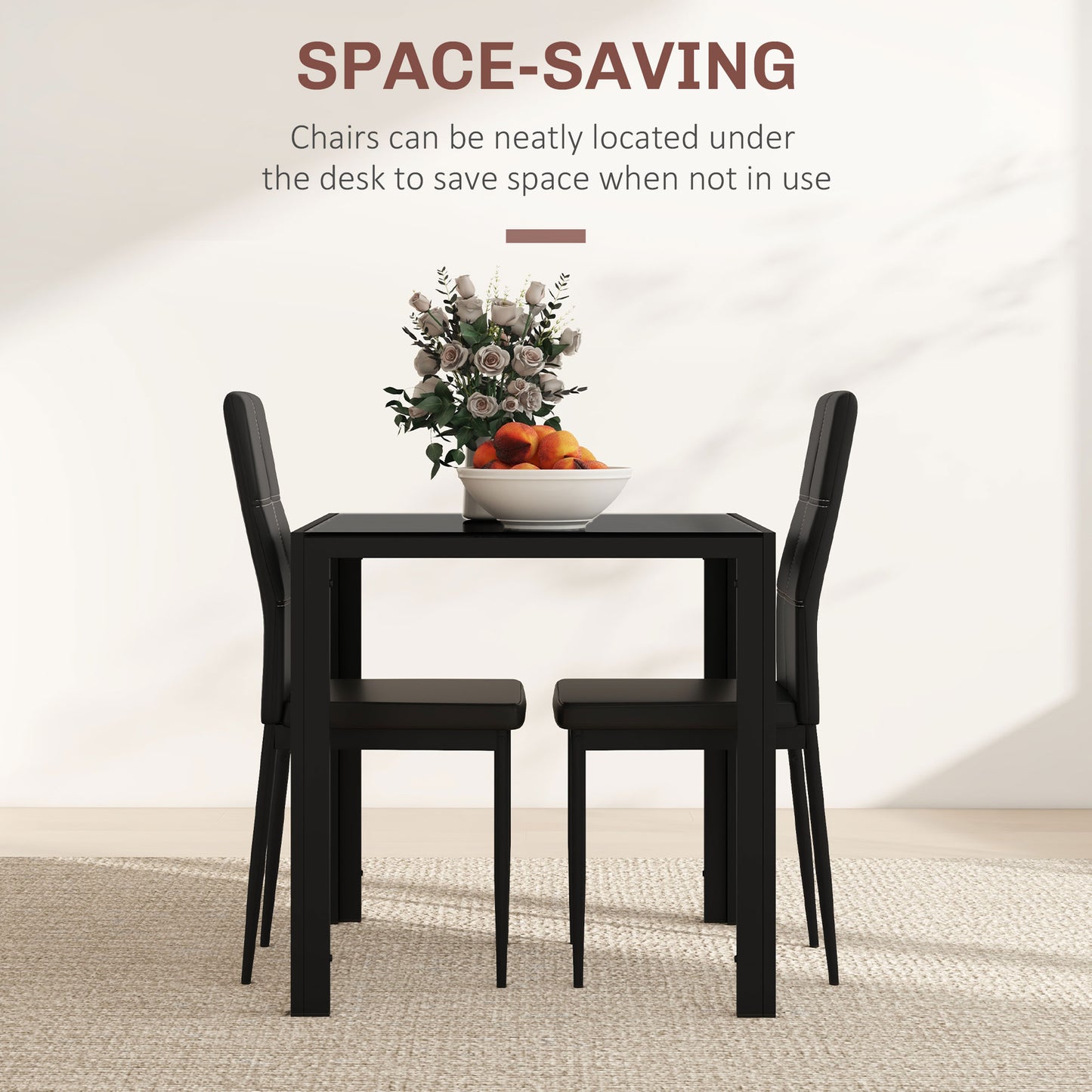 HOMCOM 5-Piece Rectangular Glass Kitchen Table and Chairs with Metal Frame and Faux Leather Upholstery for Dining Room, White