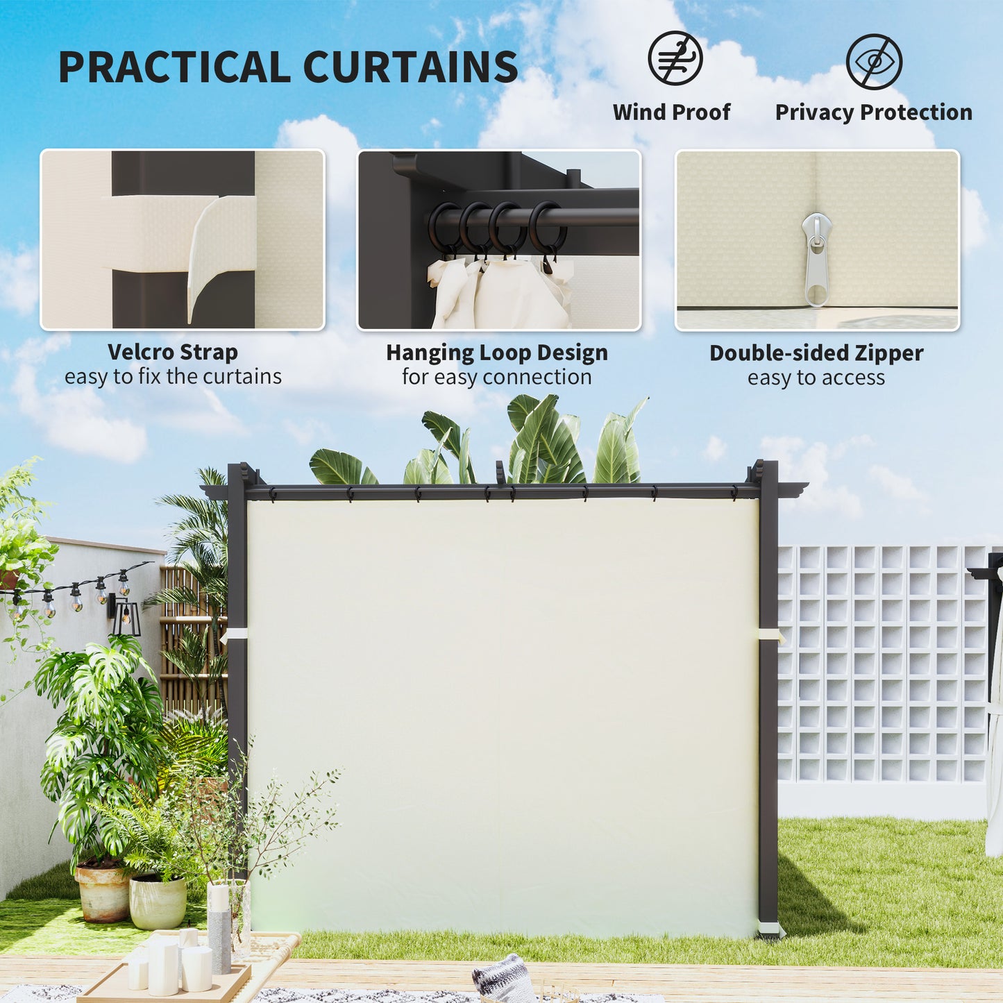 Outsunny Metal Pergola with Sliding Roof Canopy, Retractable Pergola Canopy, 10' x 10', Dark Grey