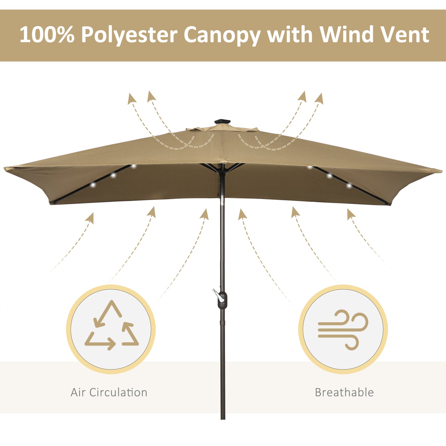 Outsunny 6.5x10ft Patio Umbrella Rectangle Solar Powered Tilt Aluminum Outdoor Market Parasol with LEDs Crank (Turquoise)