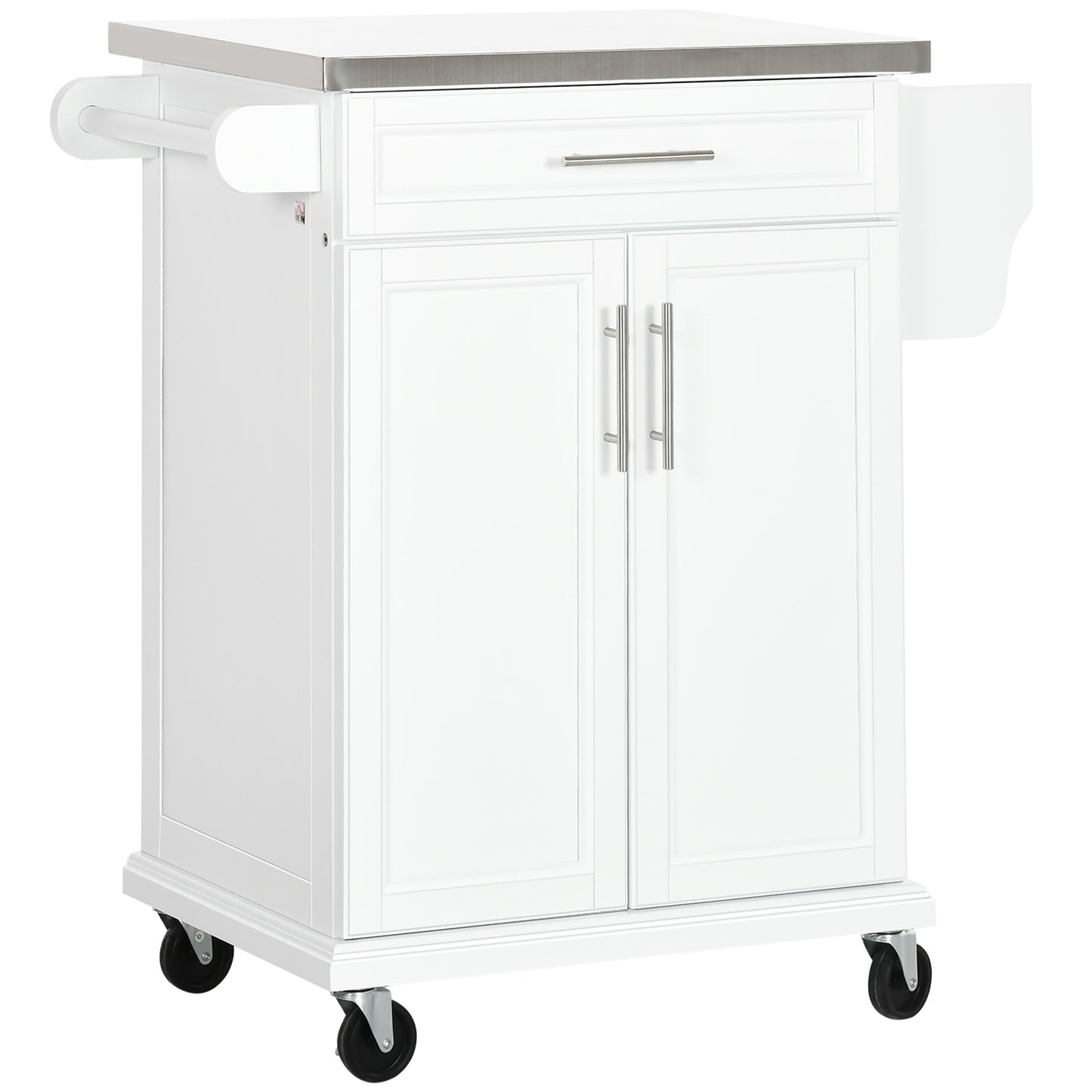 HOMCOM Kitchen Island with Stainless Steel Top, Rolling Kitchen Cart on Wheels with Storage Drawer, Cabinet, Towel Rack and Spice Rack (Black)