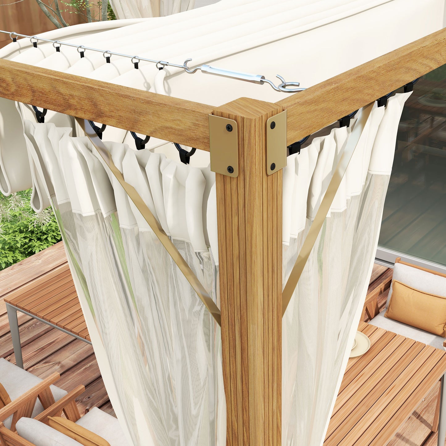 Outsunny 10 x 10 ft Retractable Pergola, Garden Gazebo Shelter with Nettings for Grill, Patio, Deck, Natural