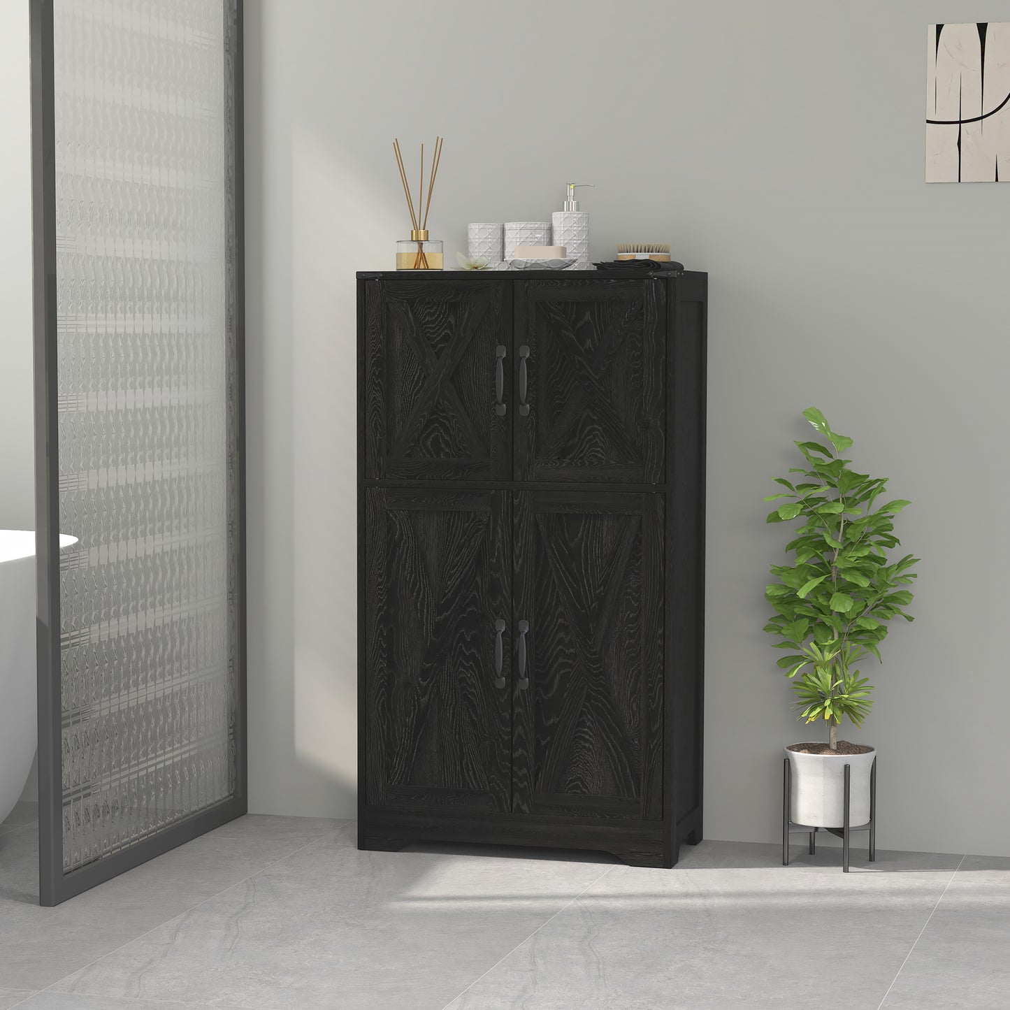 HOMCOM Farmhouse Kitchen Pantry, Freestanding Kitchen Pantry Storage Cabinet with Barn Doors and Adjustable Shelves, Grey