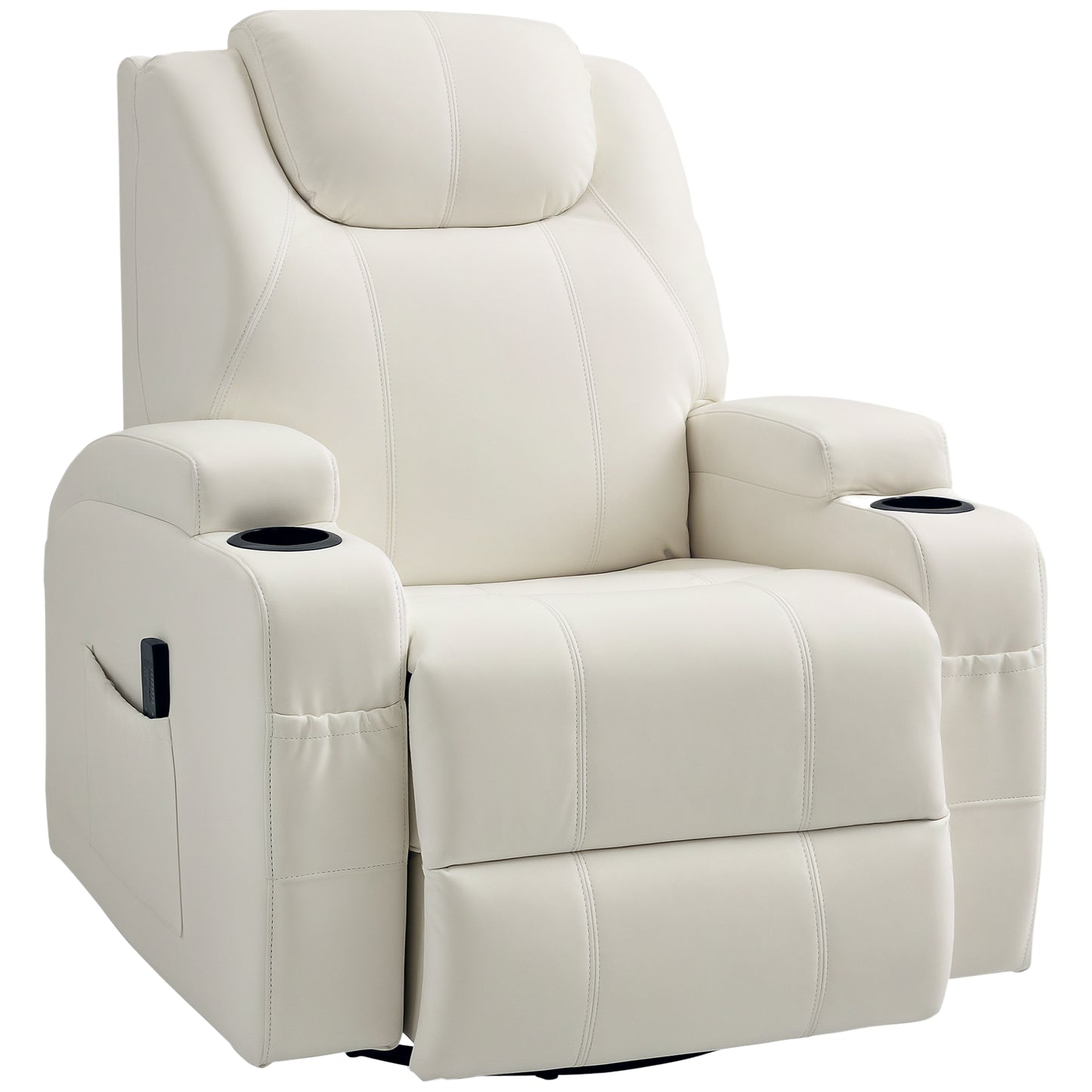HOMCOM Massage Recliner Chair, Swivel Nursery Rocker Chair, Manual Reclining Sofa with 8 Vibration Points, PU Leather, Cup Holders, Side Pockets, for Living Room, Black