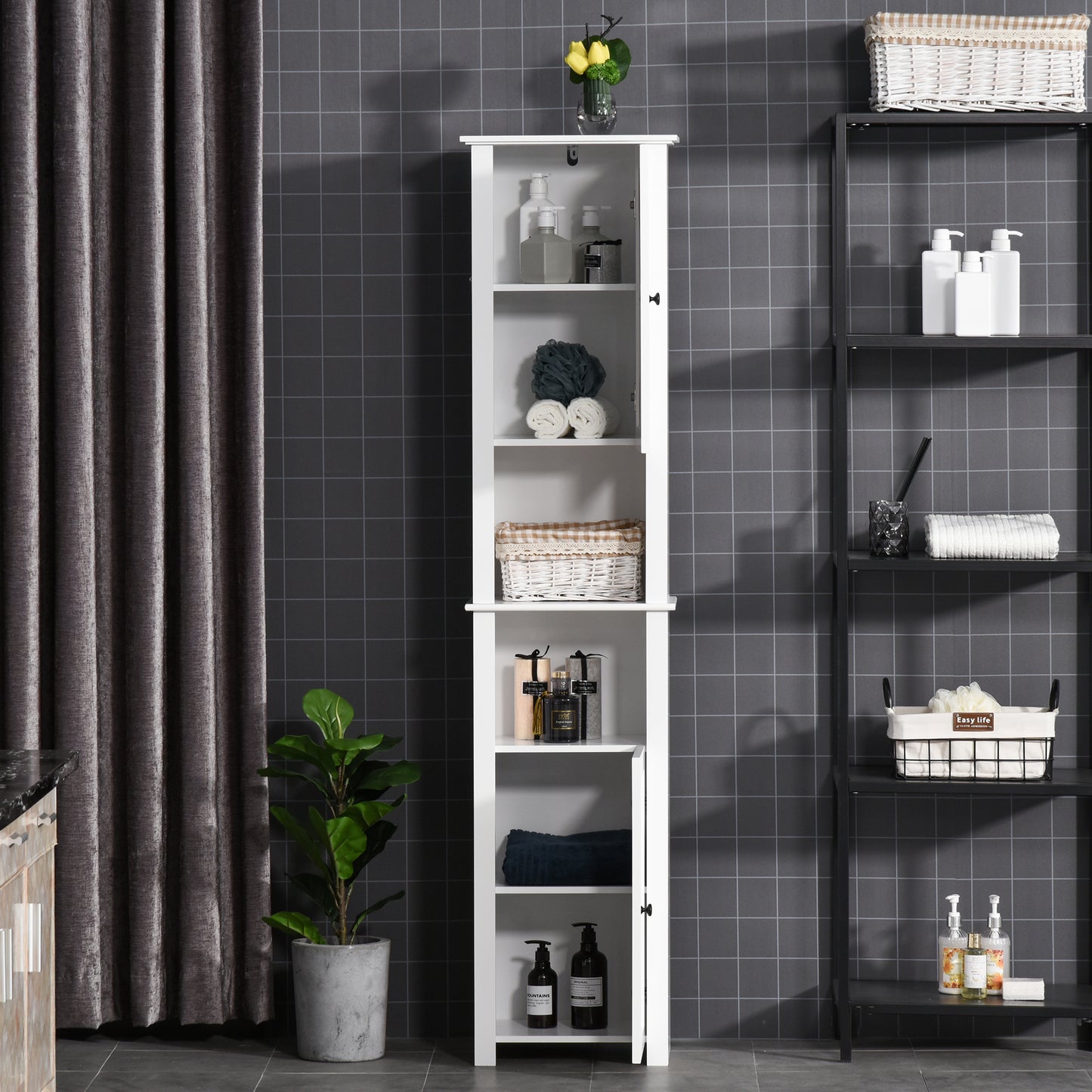 HOMCOM Tall Medicine Cabinet, Freestanding Bathroom Storage Cabinet with Shelves and 2 Cupboards, Bathroom Organizer, White