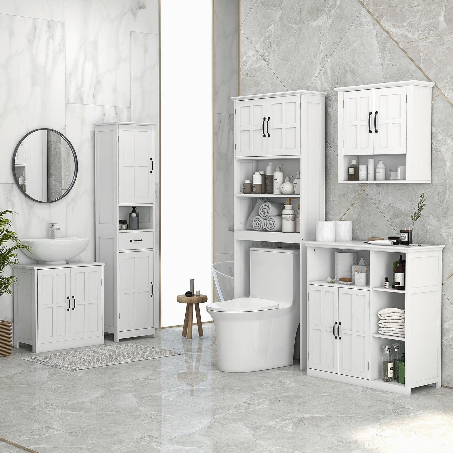 HOMCOM Wall Mount Bathroom Cabinet, Storage Organizer Kitchen Cupboard with 2 Doors and Adjustable Shelf White