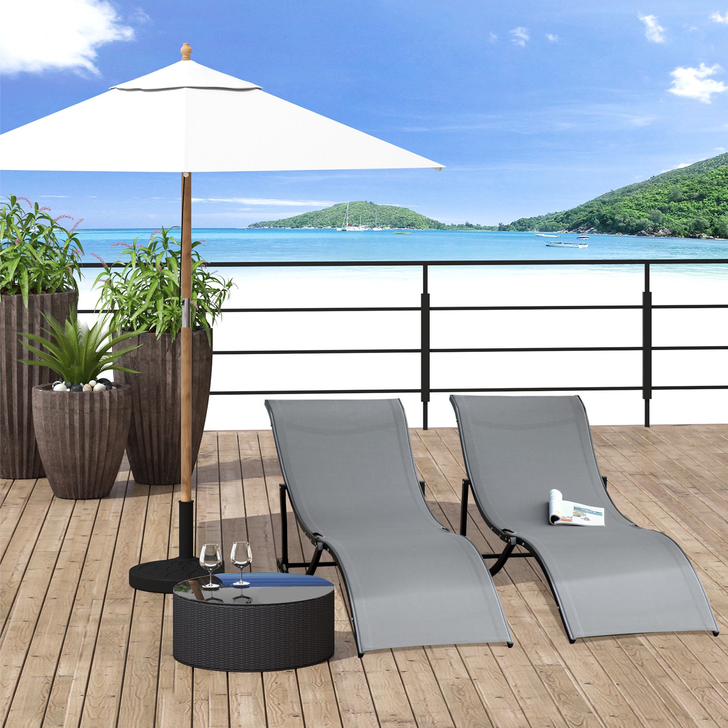 Outsunny Pool Chaise Lounge Chairs Set of 2, S-shaped Foldable Outdoor Chaise Lounge Chair Reclining for Patio Beach Garden With 264lbs Weight Capacity, Black
