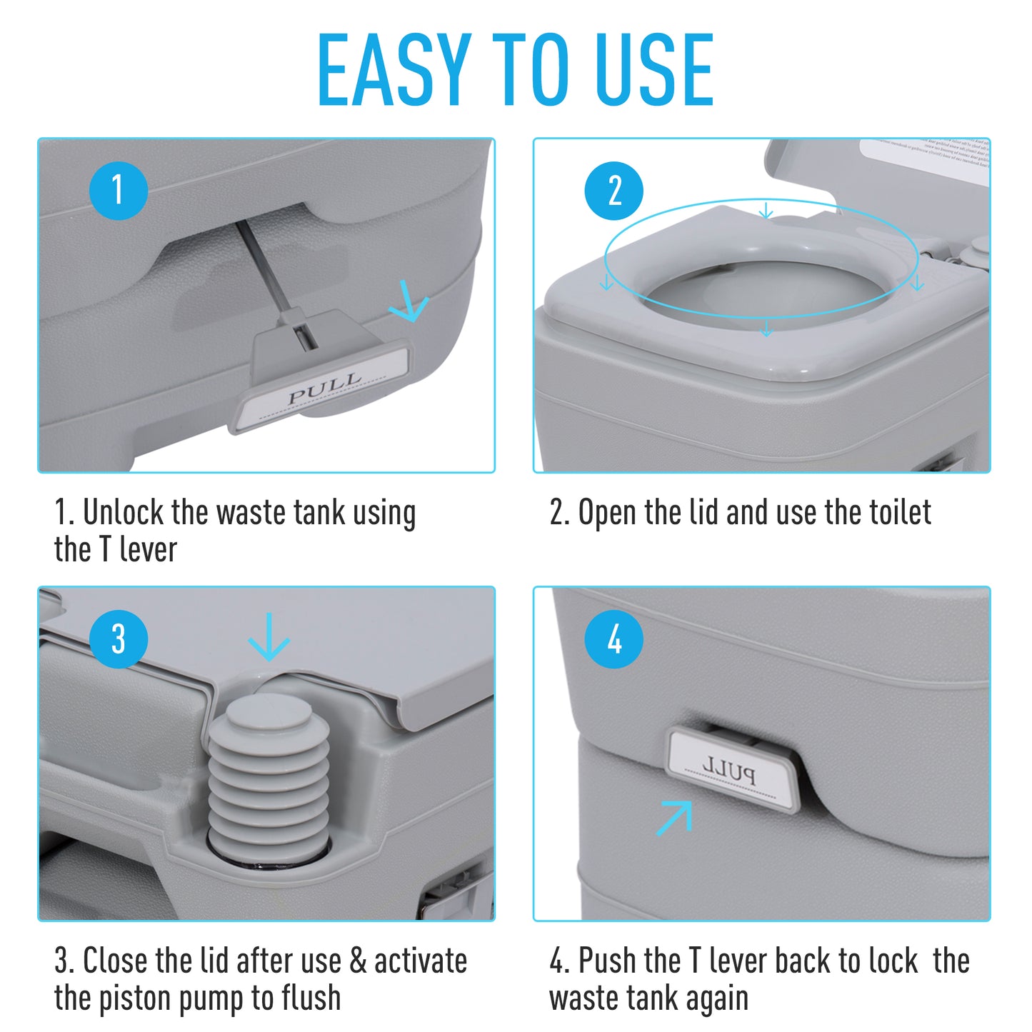 Outsunny Portable Toilet for Adults, Travel Toilet with 2 Detachable Tanks, Camping Toilet for Trips, 5.3 Gallon (20L), Grey