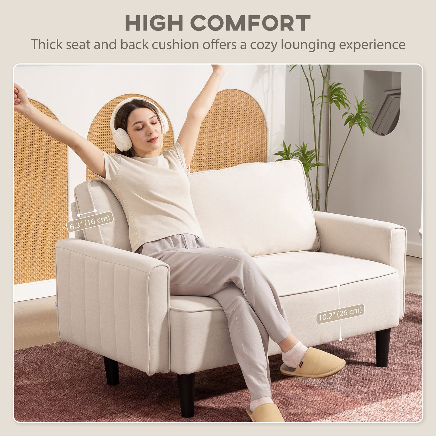 HOMCOM Loveseat Sofa, Linen 2 Seater Sofa Couch with Thick Padded Seat & Backrest for Living Room, Home Office, Dark Grey