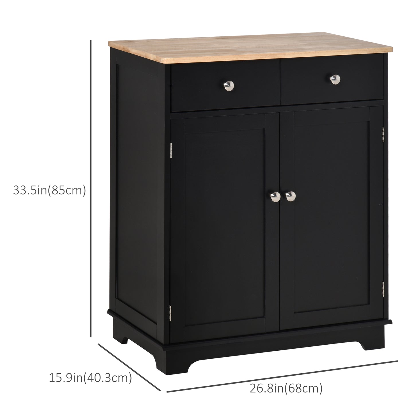 HOMCOM Sideboard Buffet Cabinet with Storage, 27" Kitchen Cabinet with Adjustable Shelf, 2 Drawers and 2 Doors, Coffee Bar Cabinet with Rubberwood Tabletop, White