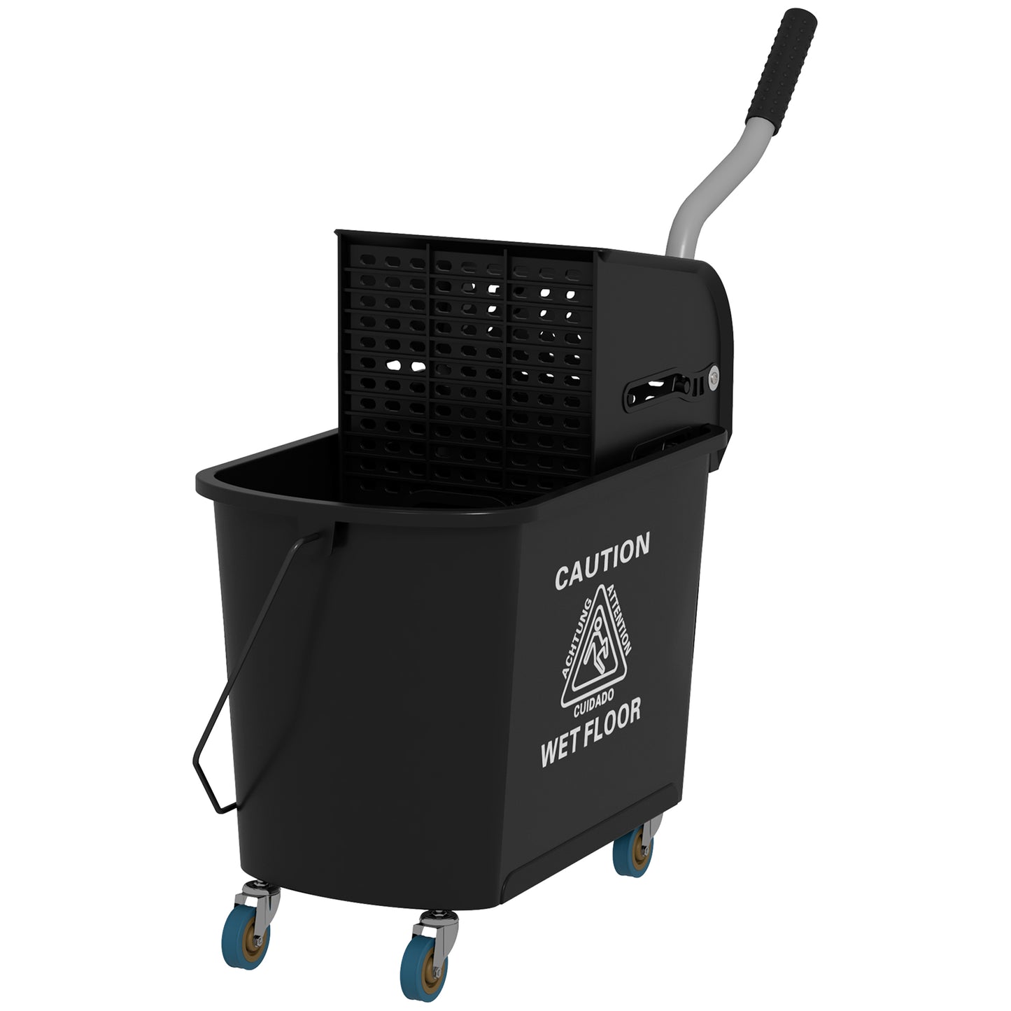 HOMCOM Compact Mop Bucket with Wringer, Mop Bucket on Wheels, 5 Gallon, Separate Dirty and Clean Water, Yellow