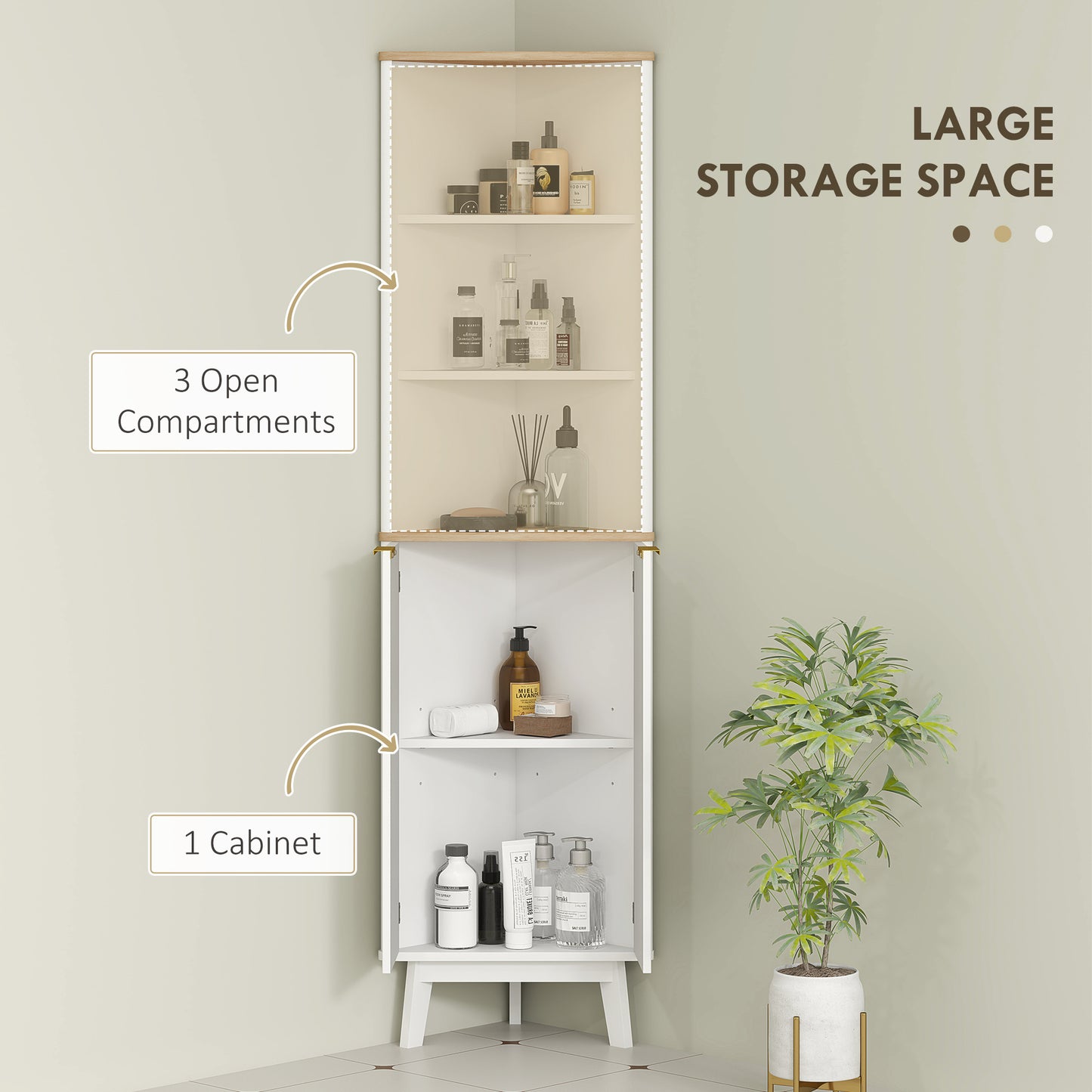 HOMCOM 67" Tall Bathroom Cabinet, Narrow Bathroom Storage Cabinet with 3 Open Shelves, Drawer and 2 Adjustable Shelves, White