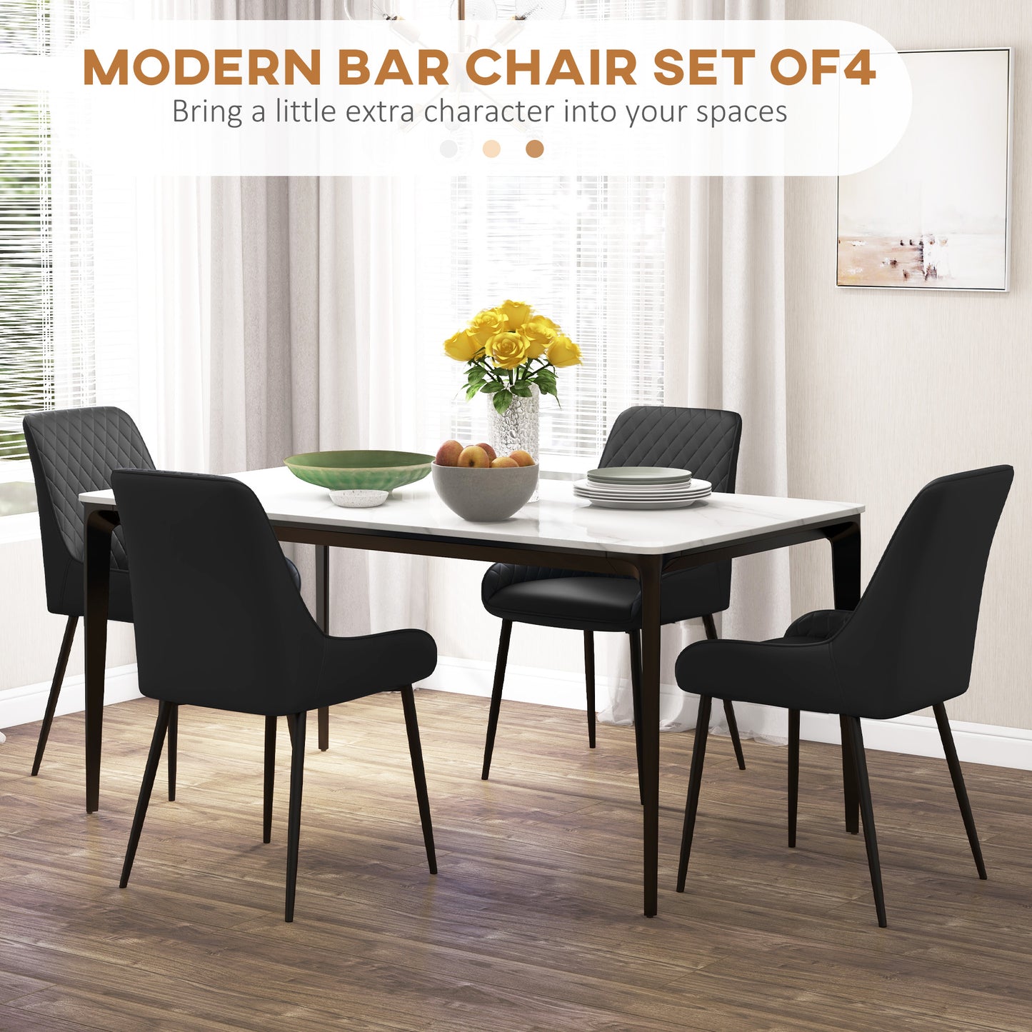 HOMCOM Upholstered Kitchen Chairs, Modern Dining Chairs Set of 2 with Diamond Tufting and Steel Legs for Dining Room, Black