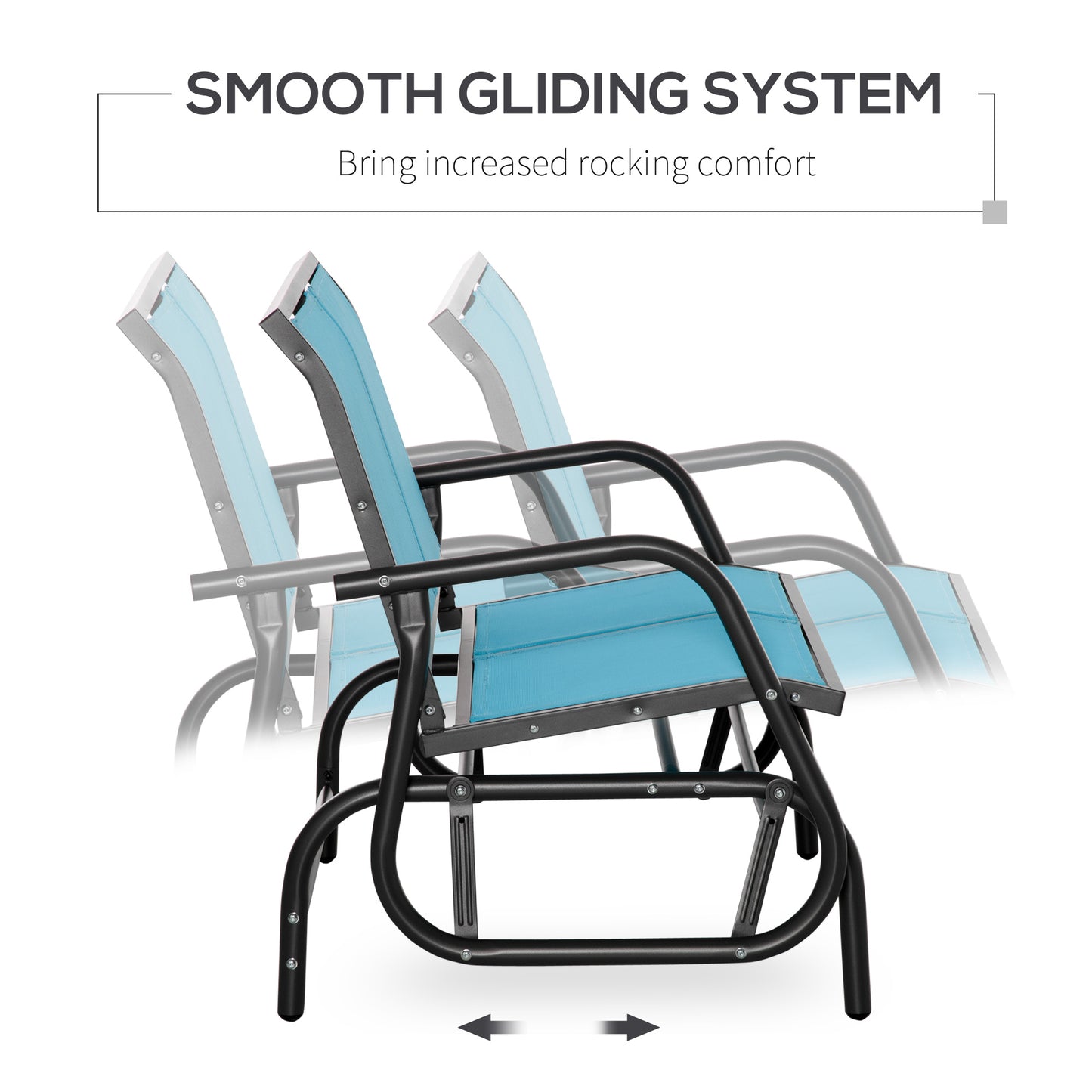 Outsunny Patio Double Glider Outdoor Steel Sling Fabric Gliding Bench Garden Swing Chair Heavy-Duty Porch Rocker Garden Loveseat Blue