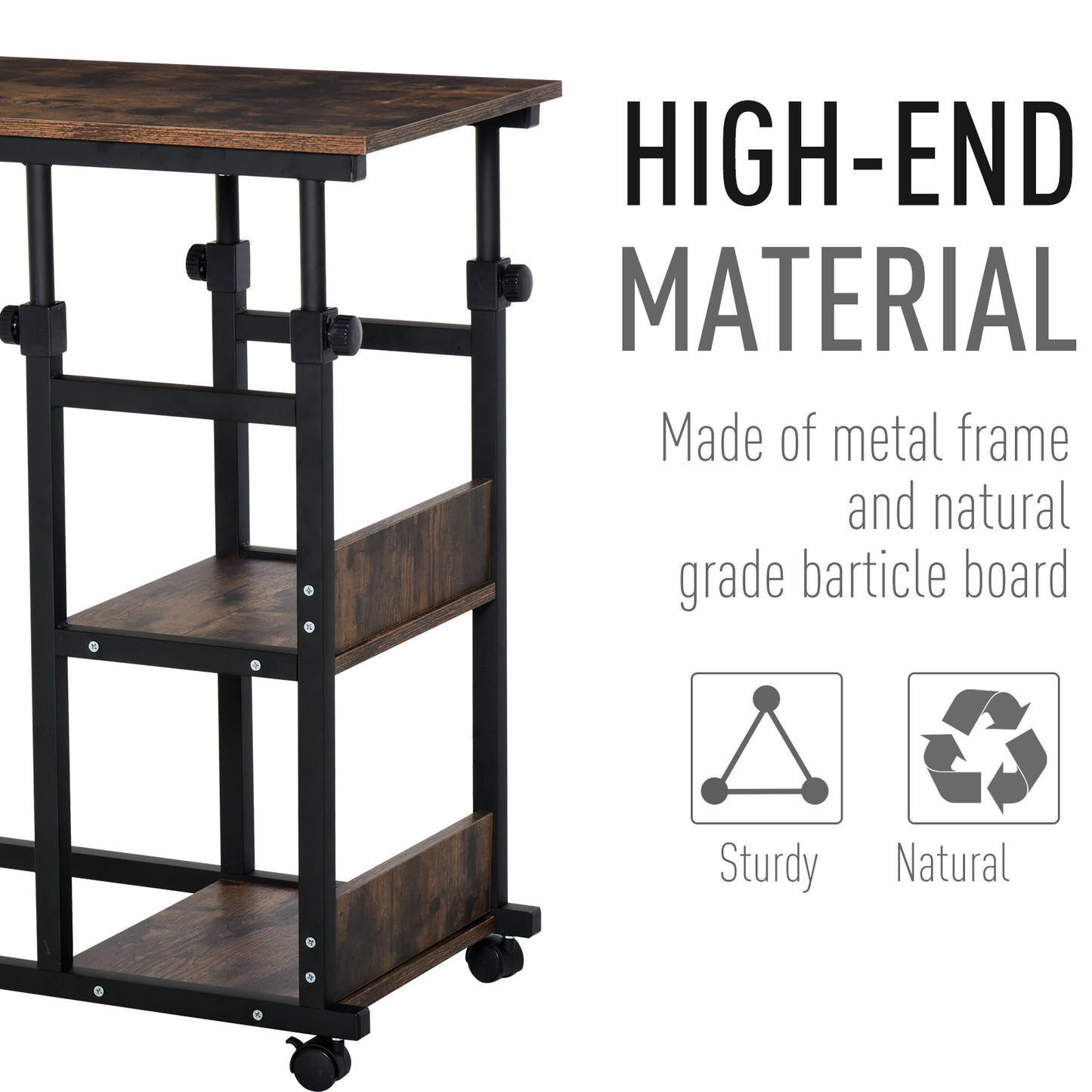 HOMCOM Mobile Standing Desk, Adjustable Height 31.5 inch Stand Up Desk with Wheels for Home Office, Rustic Brown