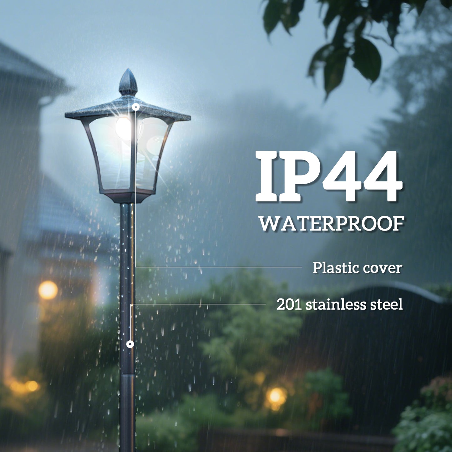 Outsunny Single Solar Lamp Post Garden Solar-Powered LED Streetlight Style Outdoor Light Waterproof 5-6 Hours with Base for Lawn Pathway Walkway 47"H, Black