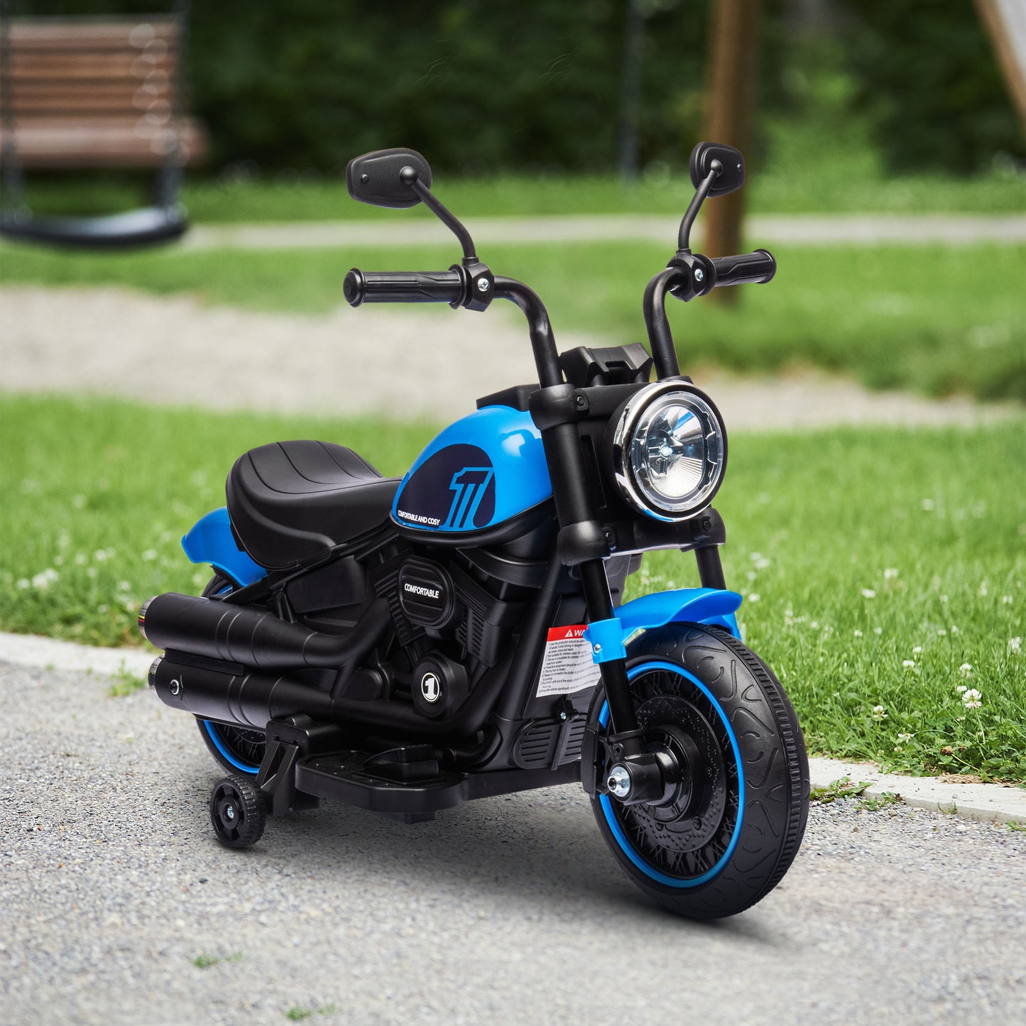 Aosom 6V Kids Motorcycle with Training Wheels, Foot Pedal, Headlight, Music, Forward/Reverse, Single-Button Start, Red