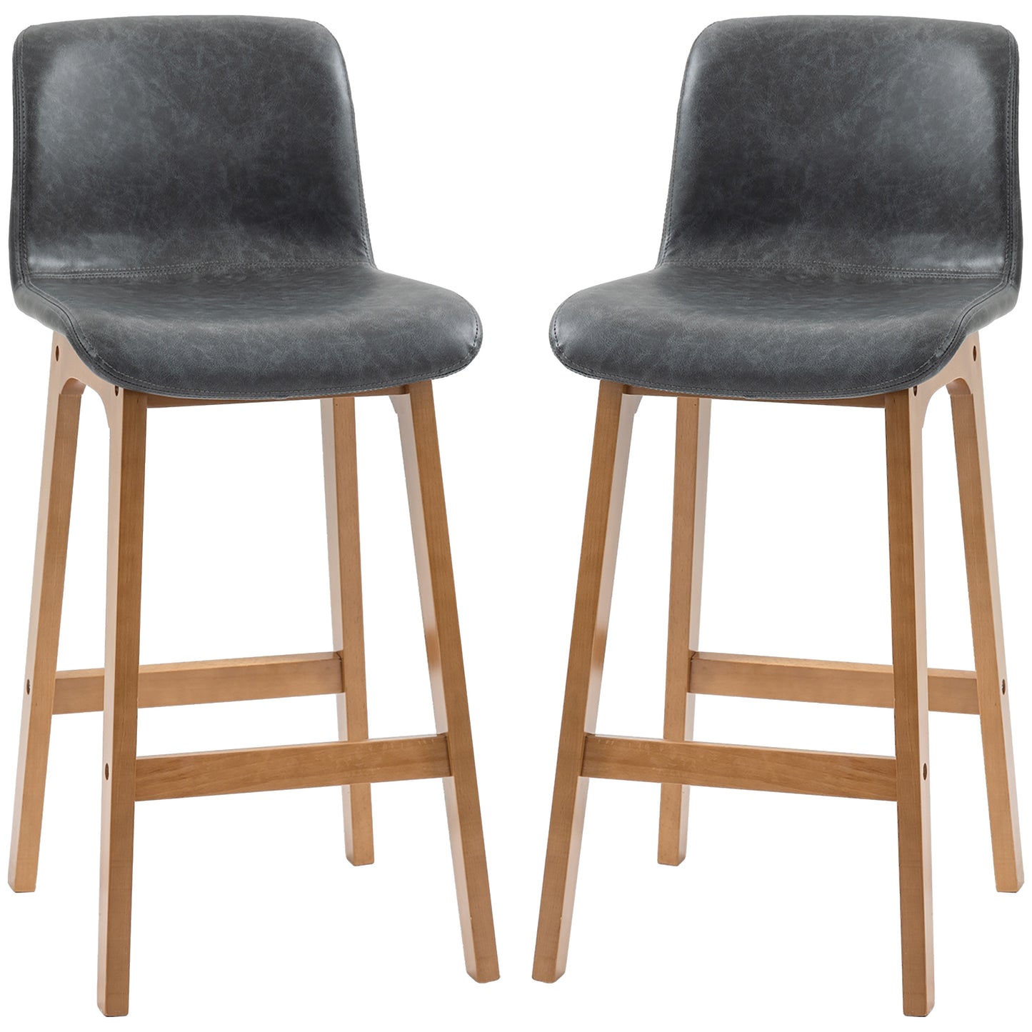 HOMCOM Modern Bar Stools Set of 2, Counter Height Bar Chair with PU Leather Wooden Frame Padding Seats for Dining Room Home Bar, Dark Brown