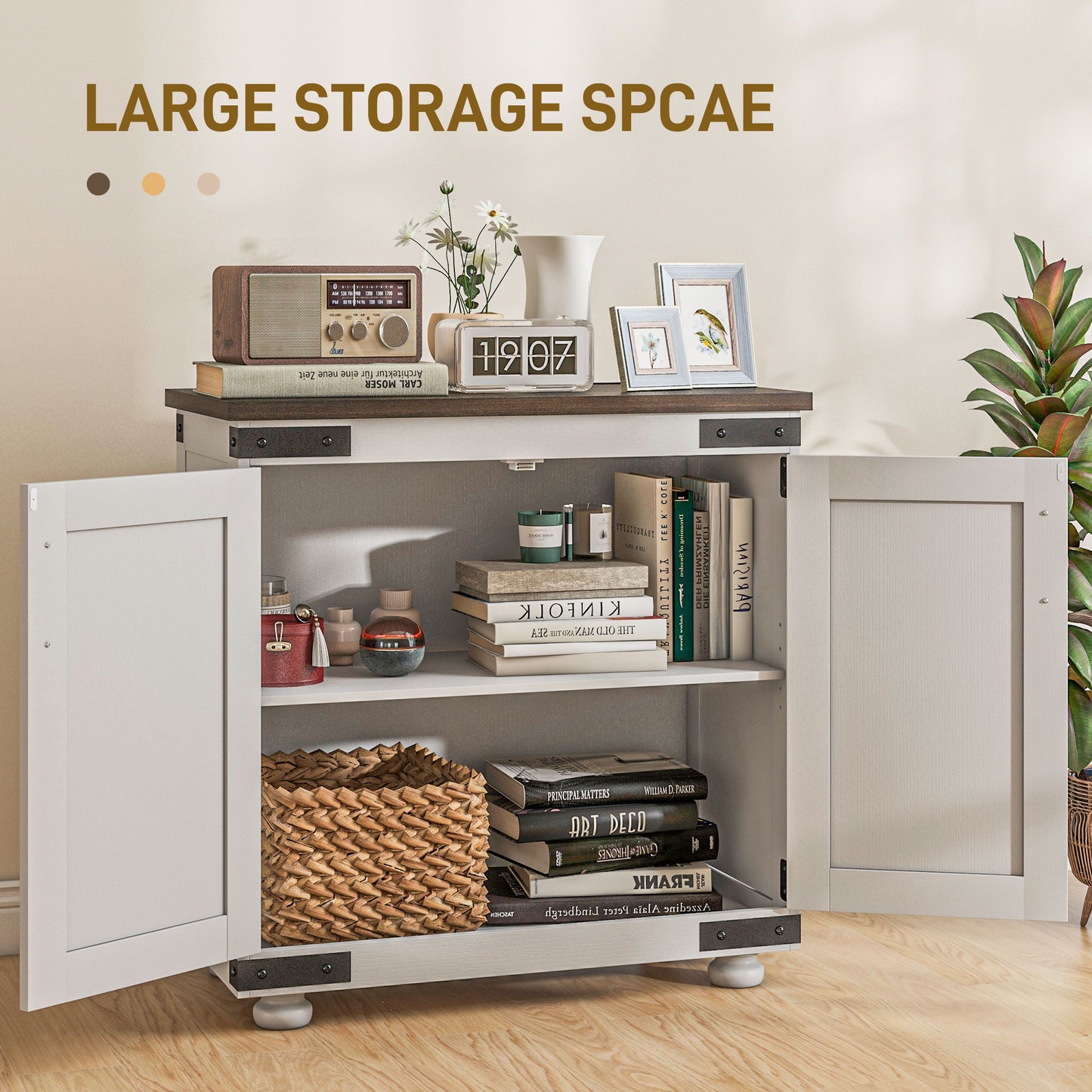 HOMCOM Sideboard Buffet, Kitchen Storage Cabinet with Barn Door and Adjustable Shelves, White and Brown