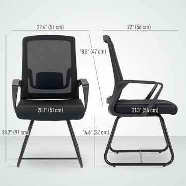 HOMCOM Waiting Room Chair, Desk Chair No Wheels with Mesh Back, Lumbar Support, Metal Base for Reception Room, Conference Room