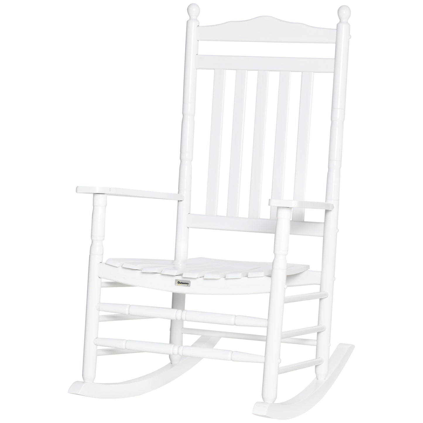Outsunny Wooden Outdoor Rocking Chair, Patio Rocking Chair with Slatted High Back and Armrests for Porch, Garden, Lawn, White