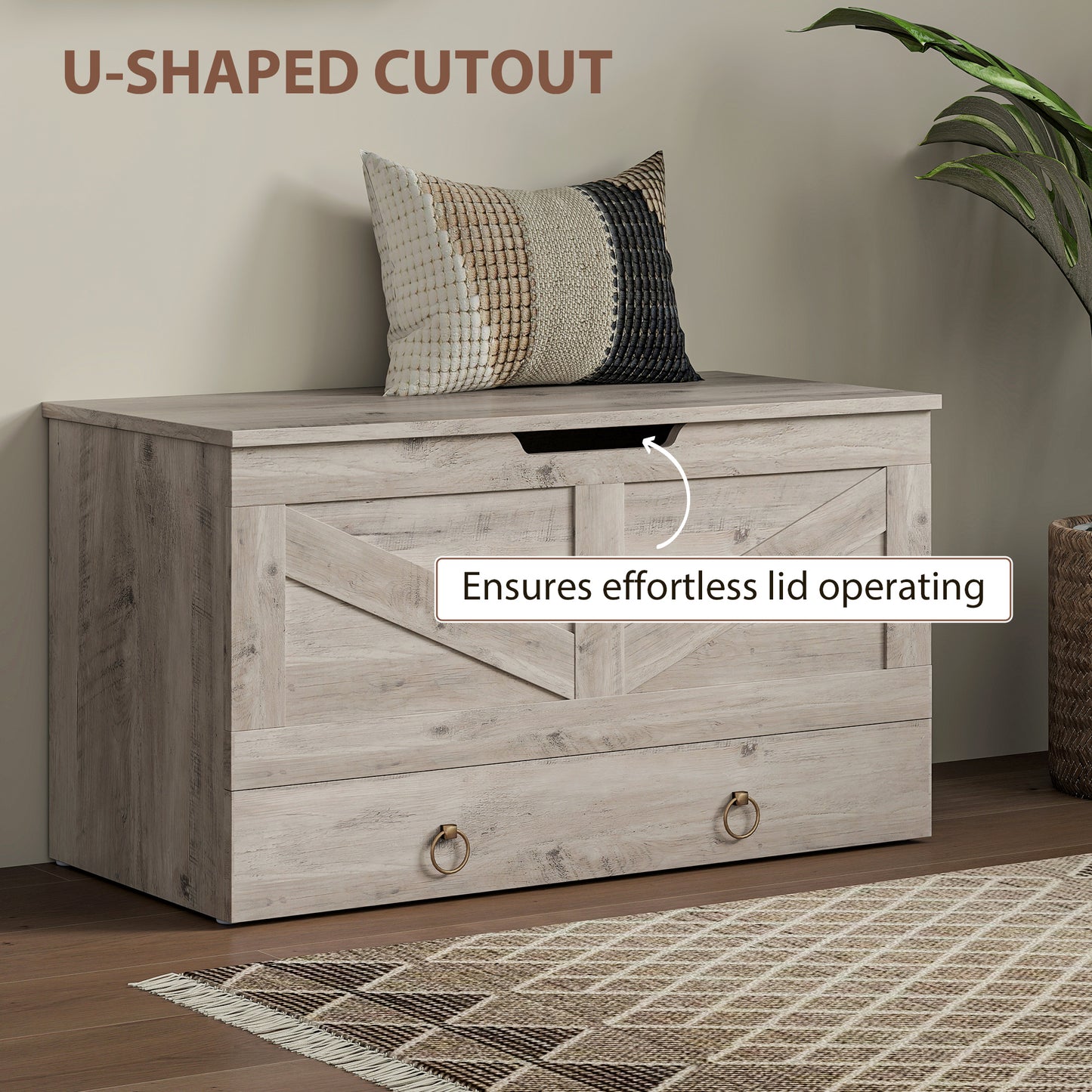 HOMCOM 39.4 Inches Storage Chest, Storage Trunk with 2 Safety Hinges, Wooden Box for Living Room, Black Wood Grain