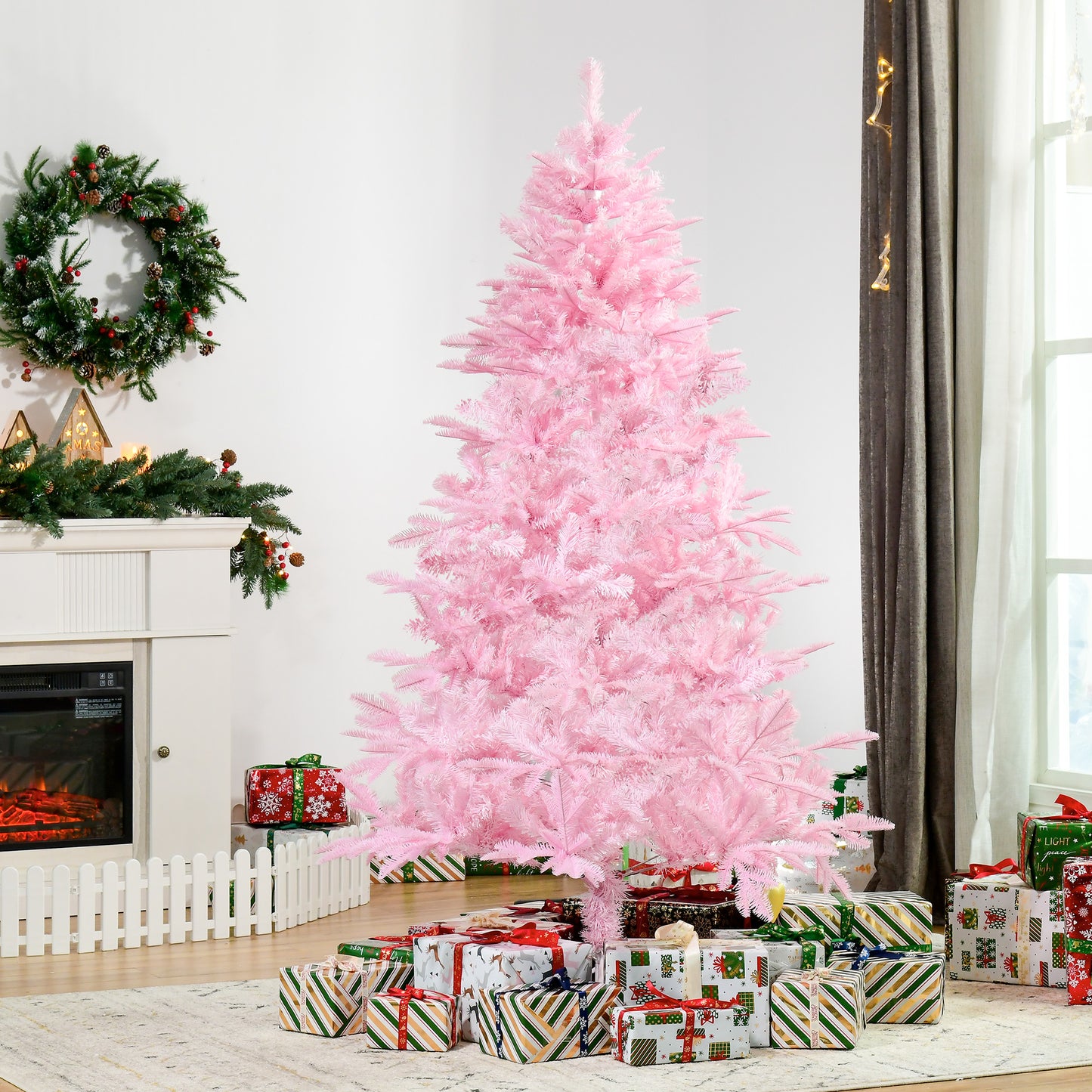 HOMCOM 5FT Artificial Christmas Tree Holiday Xmas Tree Decoration with Automatic Open for Home Party, Pink