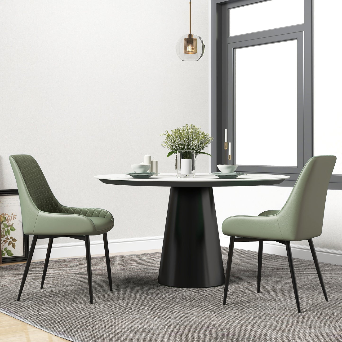 HOMCOM Upholstered Kitchen Chairs, Modern Dining Chairs Set of 2 with Diamond Tufting and Steel Legs for Dining Room, Black