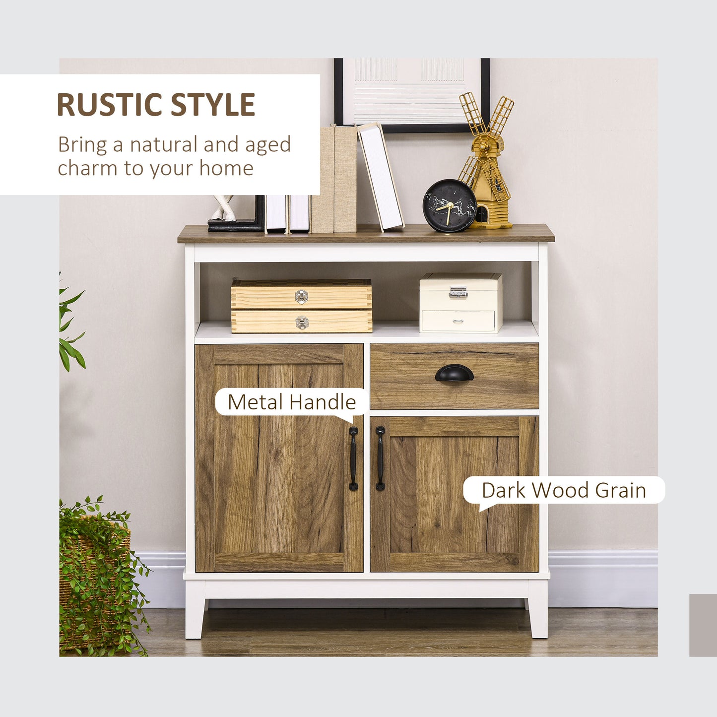 HOMCOM Storage Cabinet, Freestanding Sideboards and Buffets with Doors, Drawer for Dining Room, Living Room, Bedroom