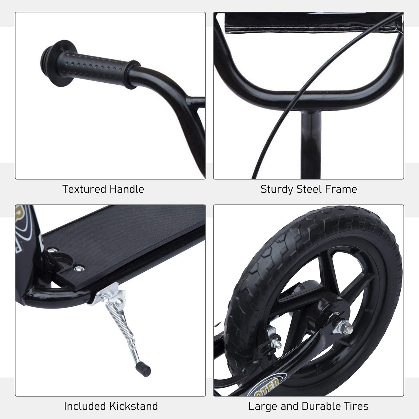 HOMCOM Kids Scooter Street Bike Bicycle for Teens Ride on Toy w/ 12'' Tire for 5-12 Year Old Black