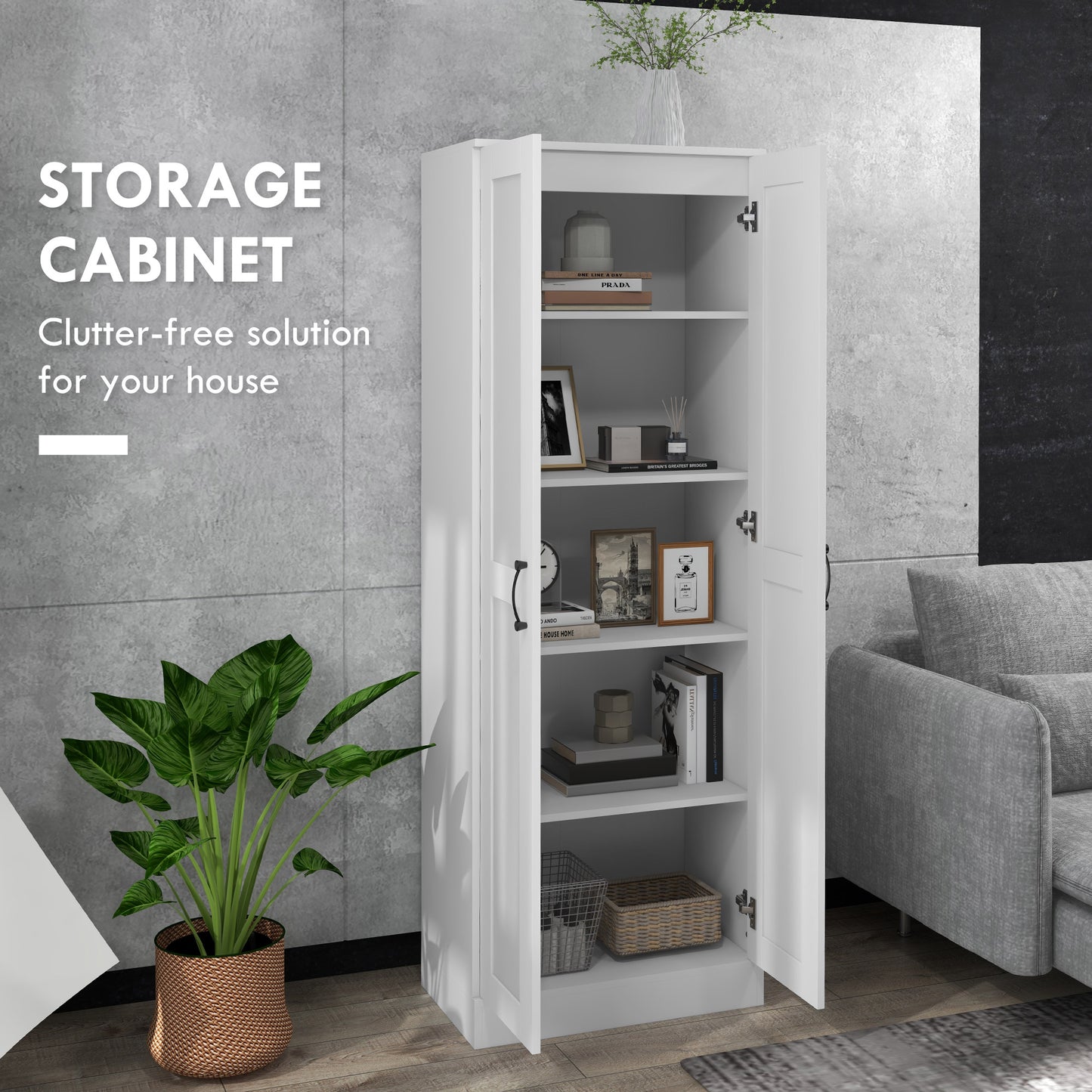HOMCOM 69" Pantry Cabinet with Storage, Kitchen Pantry Storage Cabinet with Soft Close Doors and Adjustable Shelves, White