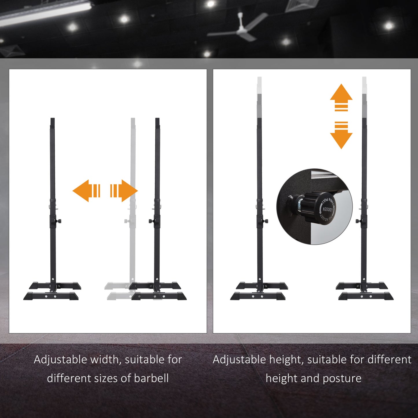 Soozier Adjustable Barbell Rack Stable Power Squat Stand Portable 2 Bars Barbell Holder Weight Rack, Black and White