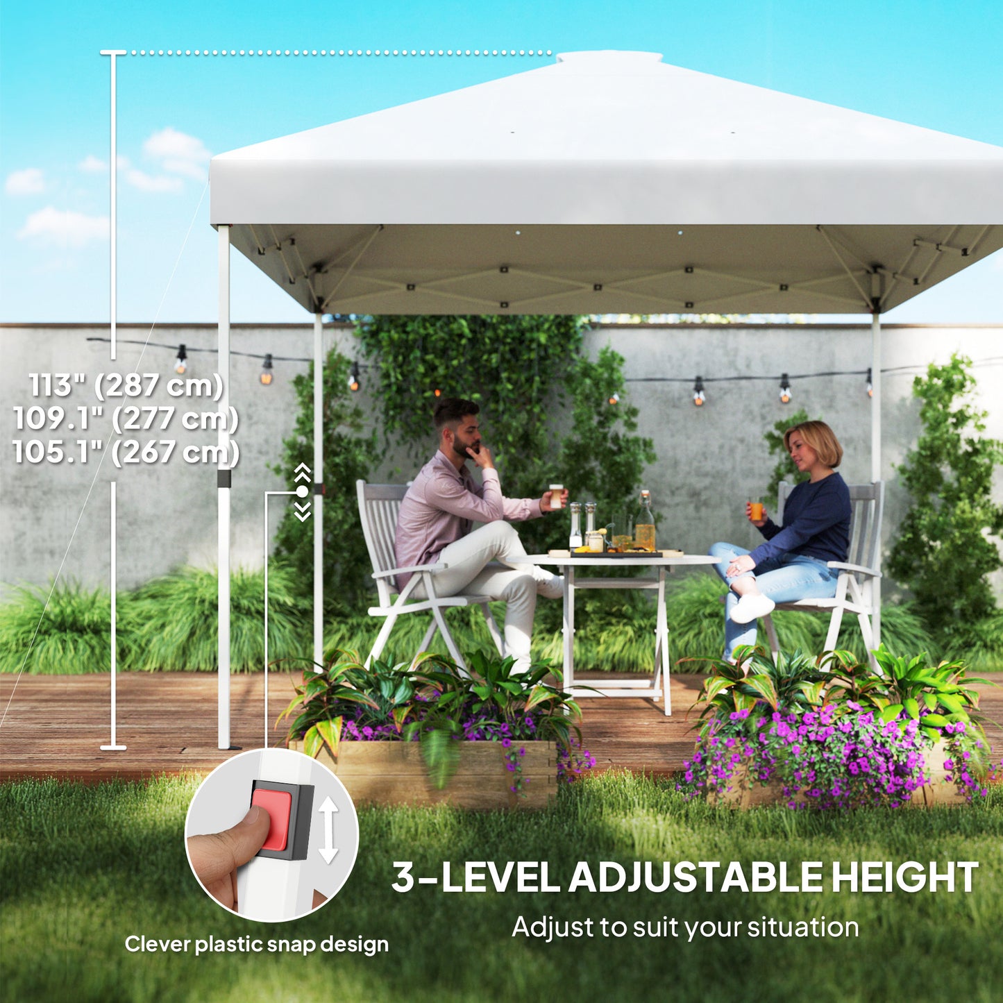 Outsunny 10' x 10' Pop Up Canopy Tent with 2 Half Sidewalls, UV50+ Height Adjustable Instant Sun Shelter, White
