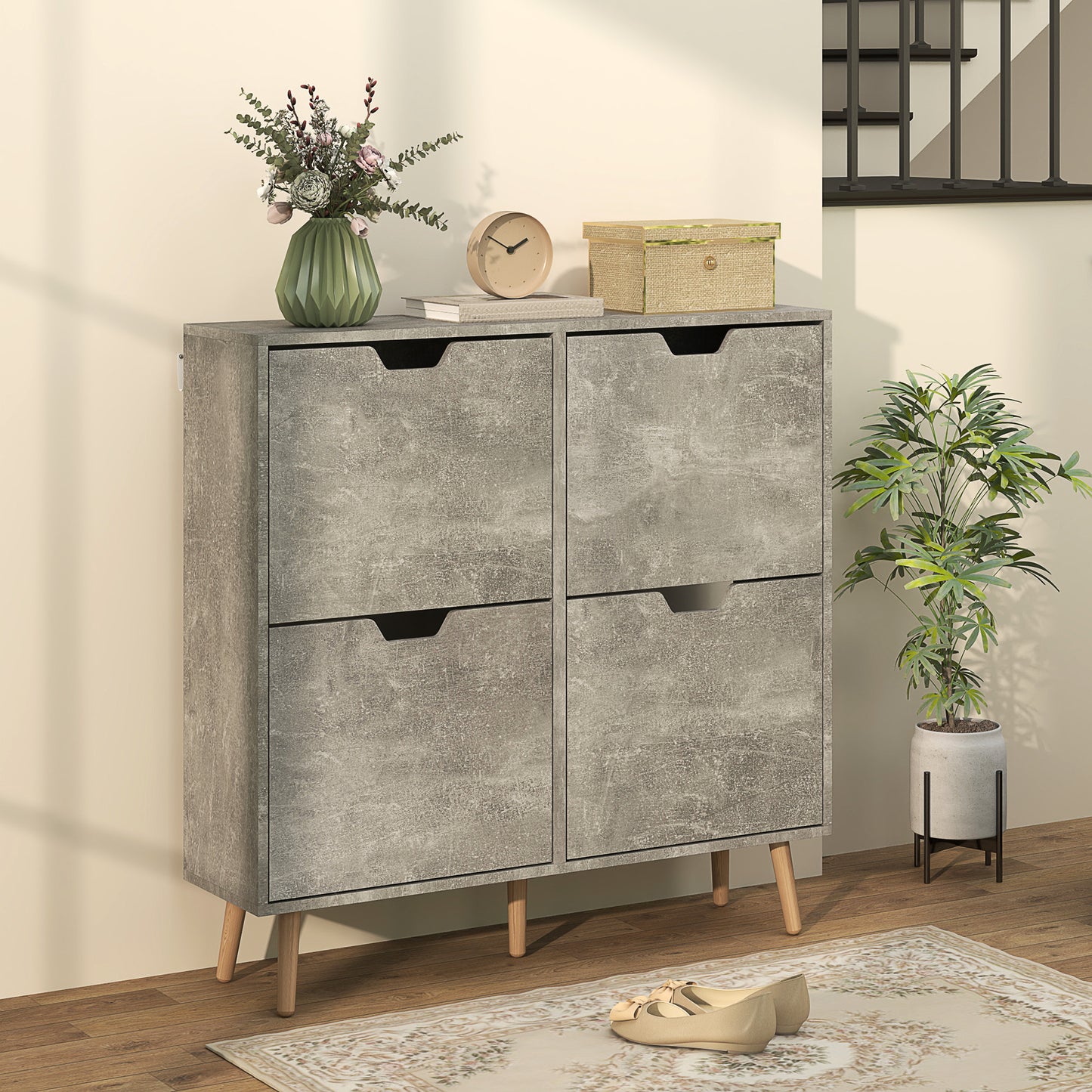 HOMCOM Shoe Storage Cabinet with 4 Flip Drawers and Adjustable Shelf, Shoe Cabinet for 8-16 Pairs of Shoes, Natural