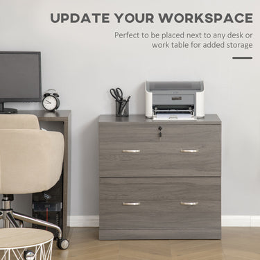 Vinsetto 2 Drawer File Cabinet with Lock, Office Filing Cabinet, Hanging Bar for Letter Size, Home Office, Grey