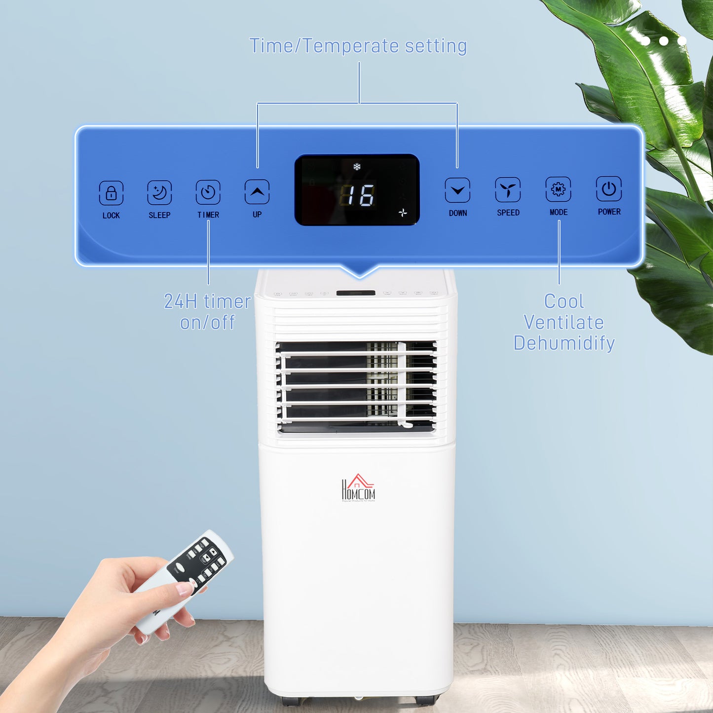 HOMCOM 8000 BTU Portable Air Conditioner with Fan & Dehumidifier Mode, Quiet AC Unit with Remote Control, 24-Hour Timer, White