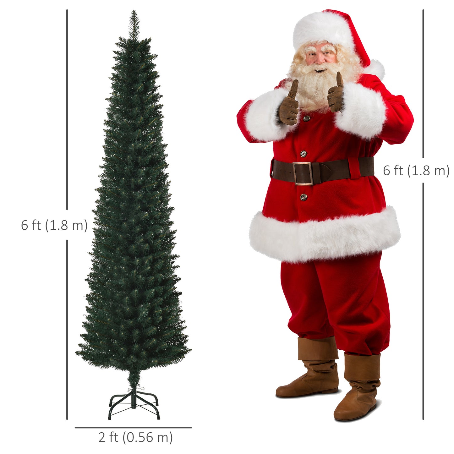 HOMCOM 6FT Artificial Christmas Tree Xmas Pencil Tree Holiday Home Indoor Decoration with Foldable Black Stand for Party, Green