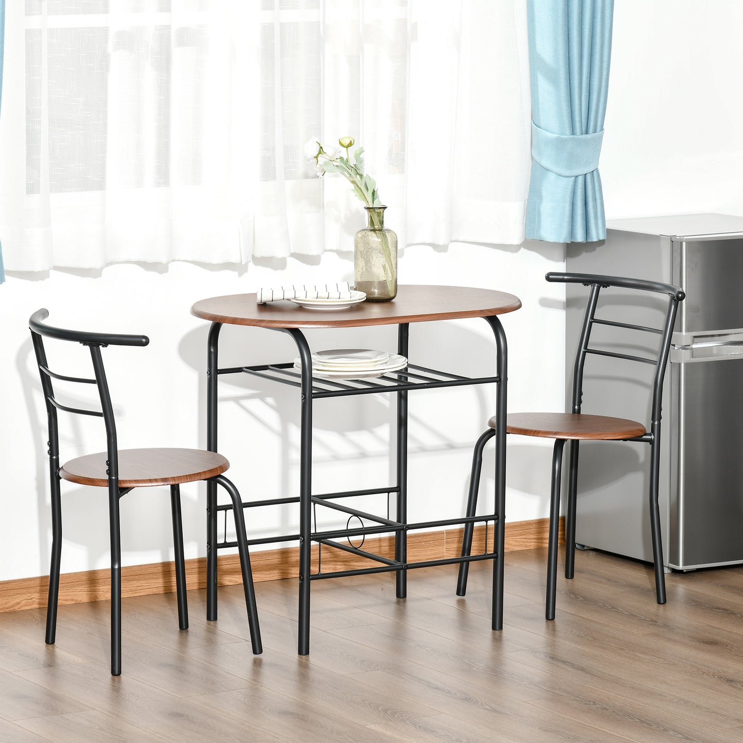 HOMCOM Dining Table Set of 3, Oval Kitchen Table and Chairs with Storage Shelf for Small Space, Dining Room, Natural